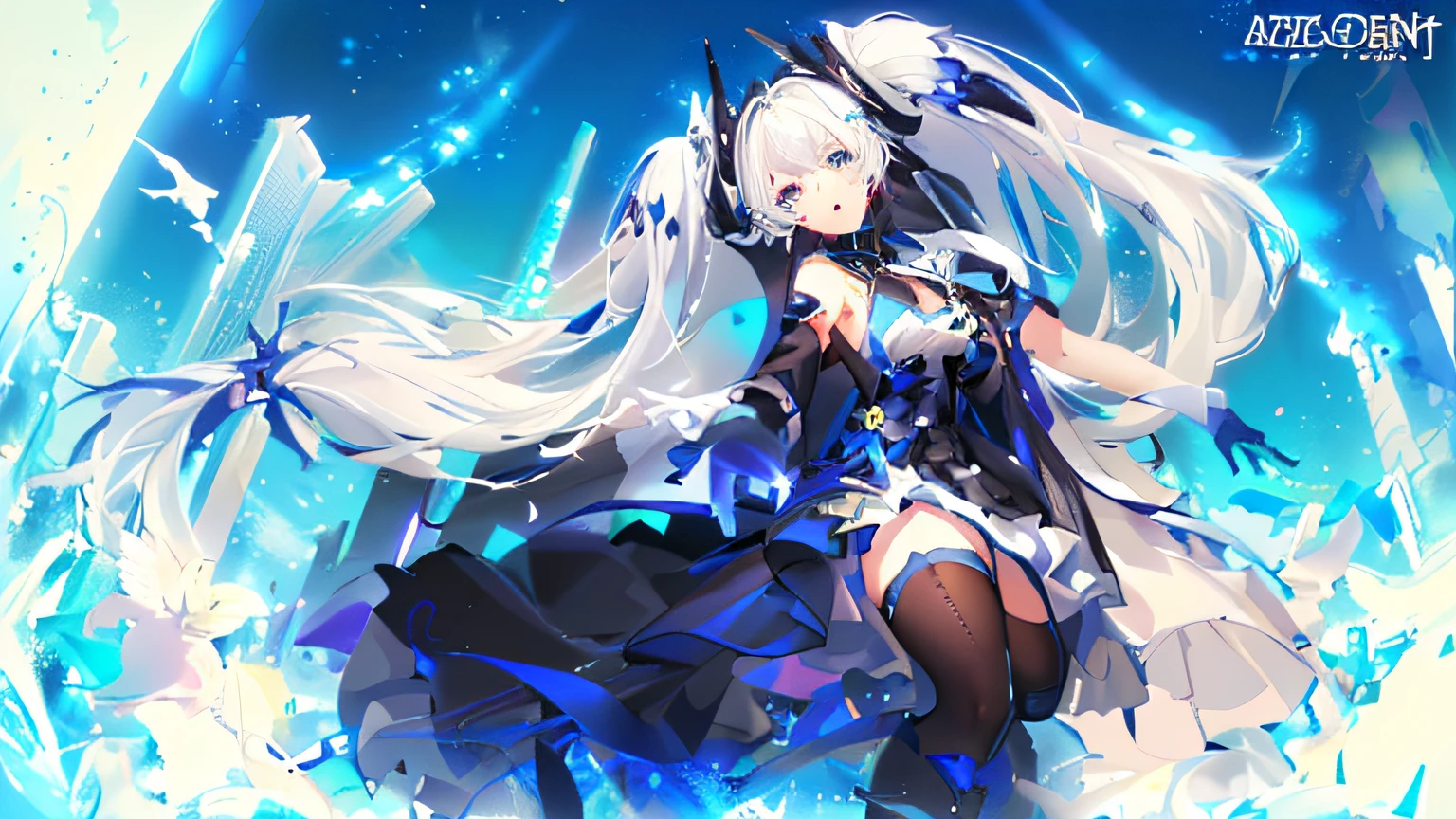 anime girl with long white hair and blue eyes in a white dress, white-haired god, , Anime goddess, , zerochan art, pixiv contest winner, From Arknights, nightcore, , Guweiz in Pixiv ArtStation, high detailed official artwork,Behind it is the church
