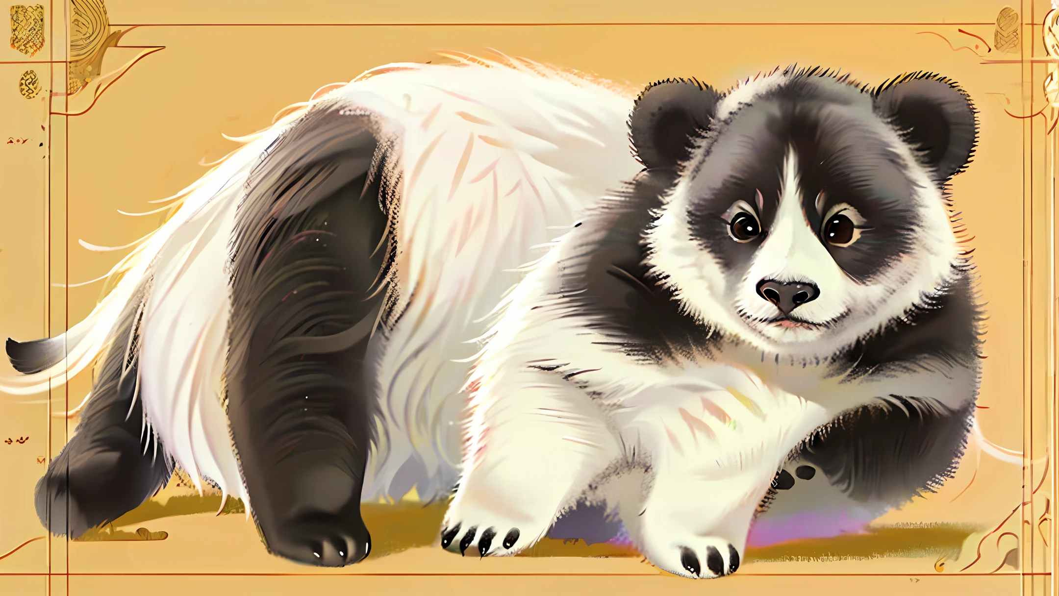 panda walking left to right, cartoony, doodle style, side of panda, simple,cute