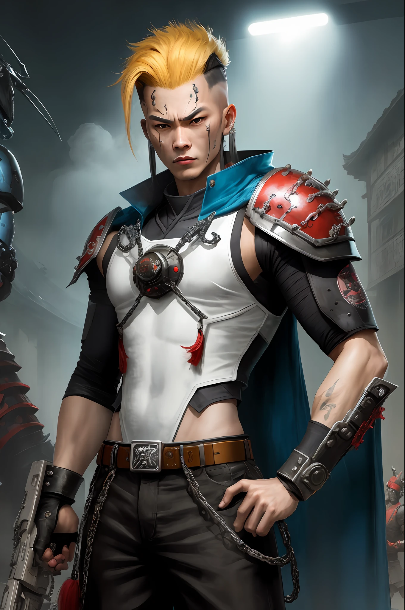 mechs,Punk style,tmasterpiece,Highest image quality,Up,zhao yun,China-style