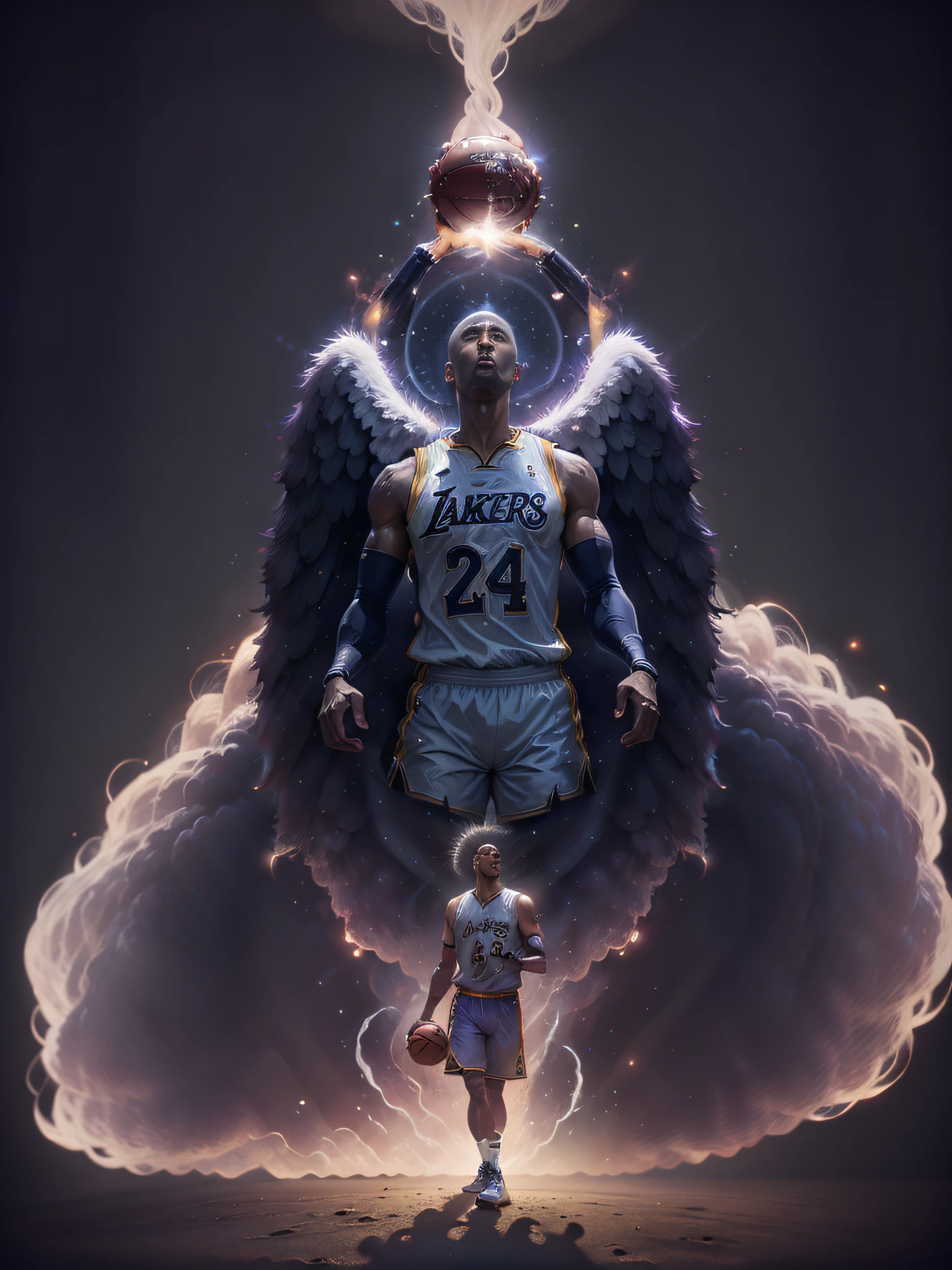 Kobe bryant，Basketball star，Wearing the number 24 Lakers jersey，The angel，The halo，Divinely，Western mythology --auto