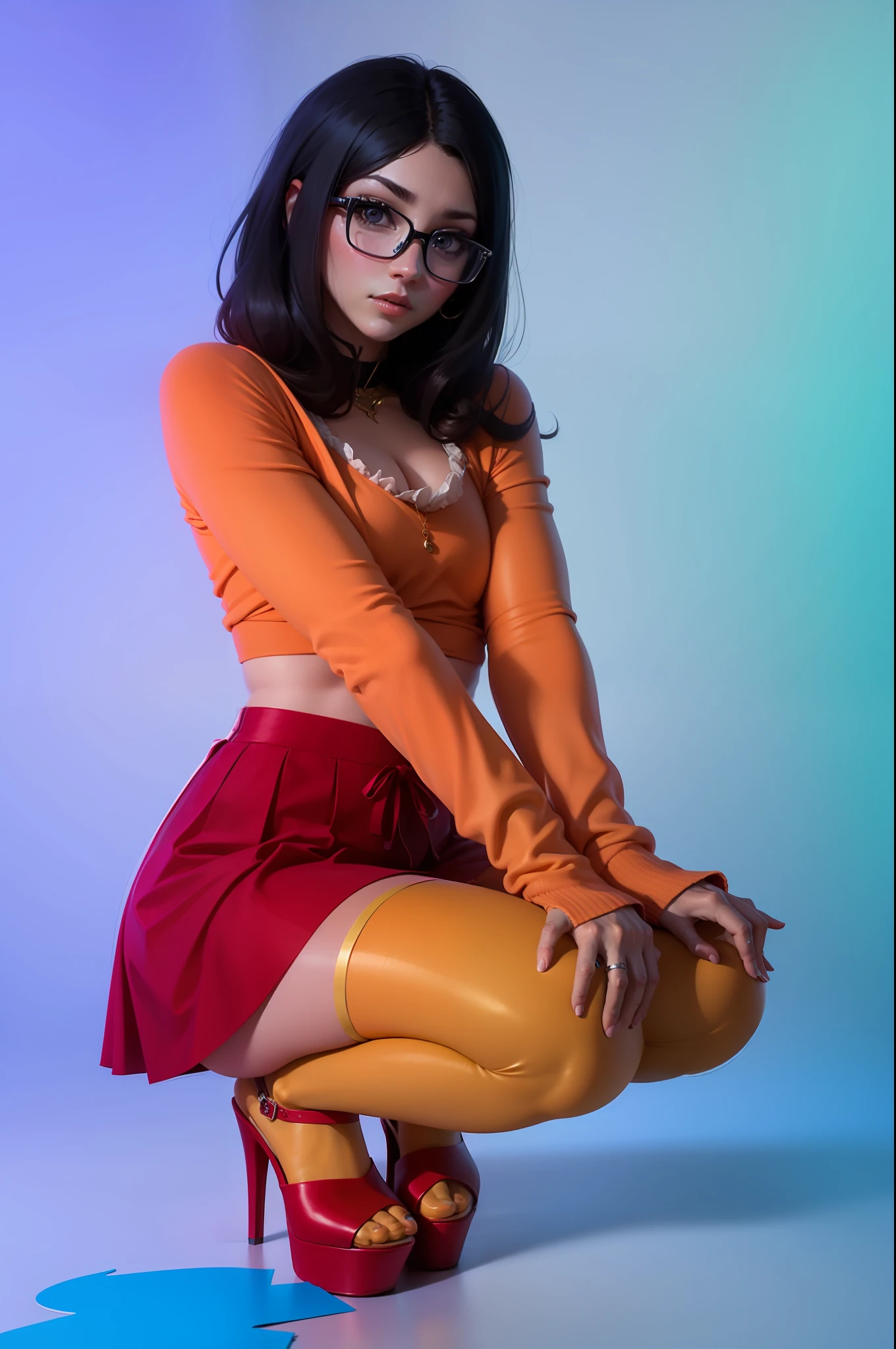 Estilo anime quase realista com rosto detalhado e corpo detalhado, with black prescription glasses, 8k