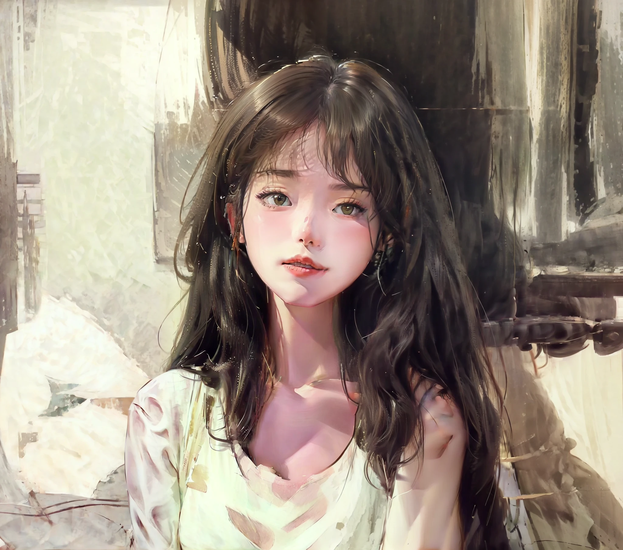 there is a woman sitting on a couch with a cat, trending on artstration, beautiful drawing style, in the art style of bowater, 🤤 girl portrait, Realistic cute girl painting, portrait anime girl, girl cute-fine face, a beautiful anime portrait, lofi portrait, high quality colorful sketch, Digital anime illustration, Watercolor illustration style, cute portrait, Korean girl