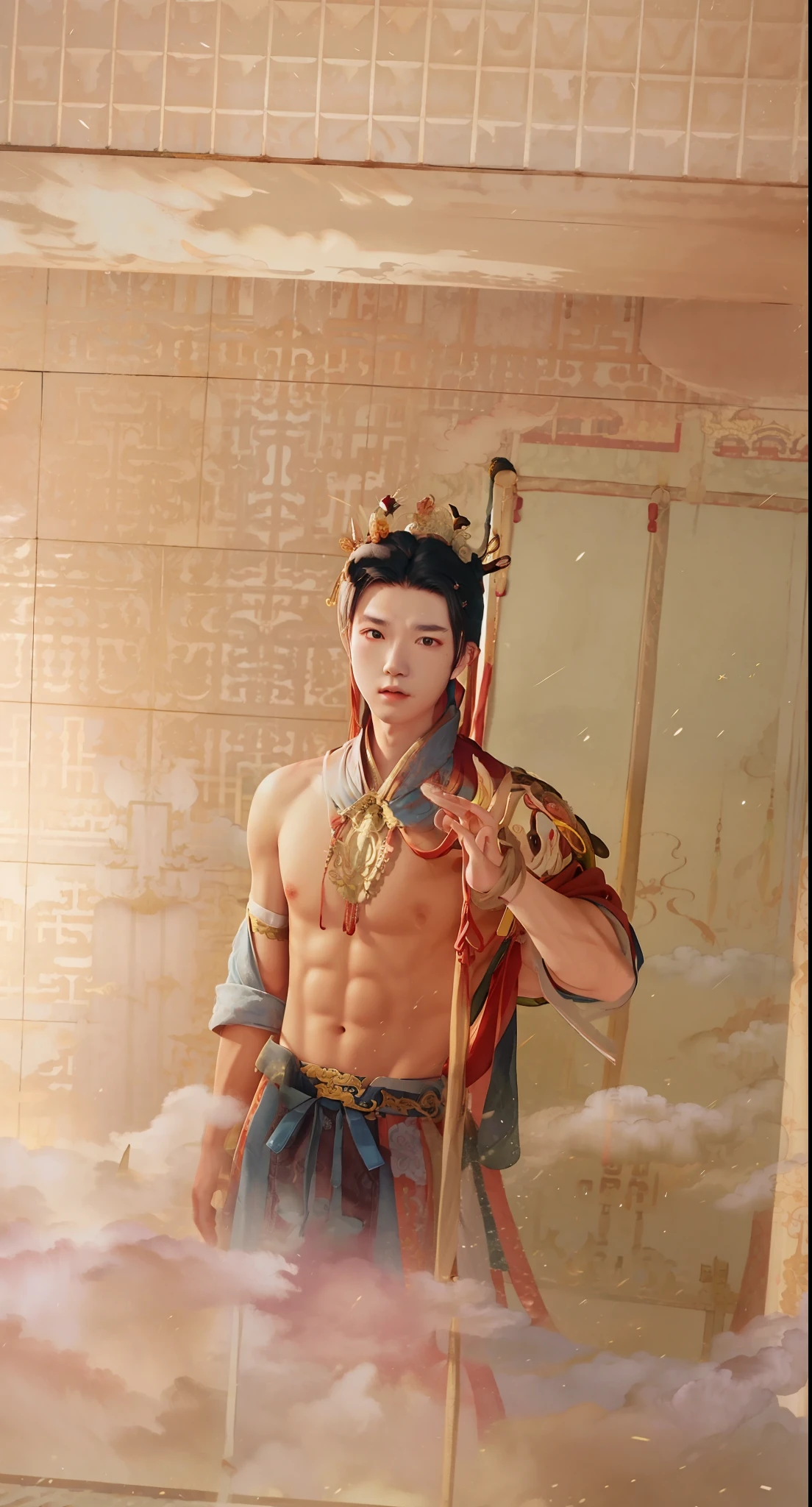 Monkey king，（（Background with：A sky full of palaces and clouds）），（（Discreet lighting））？
