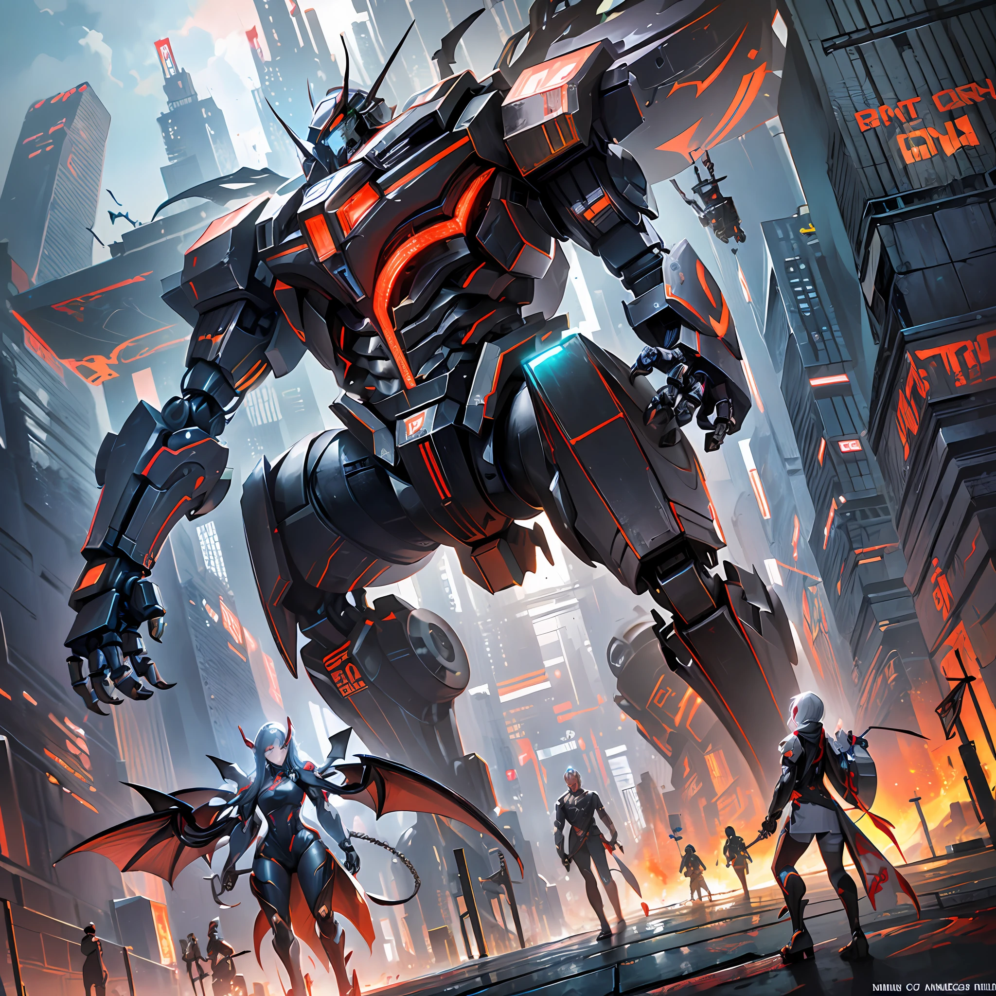 afloat,Red cyberpunk mech with a giant sword,With a neon halo flash。 --auto