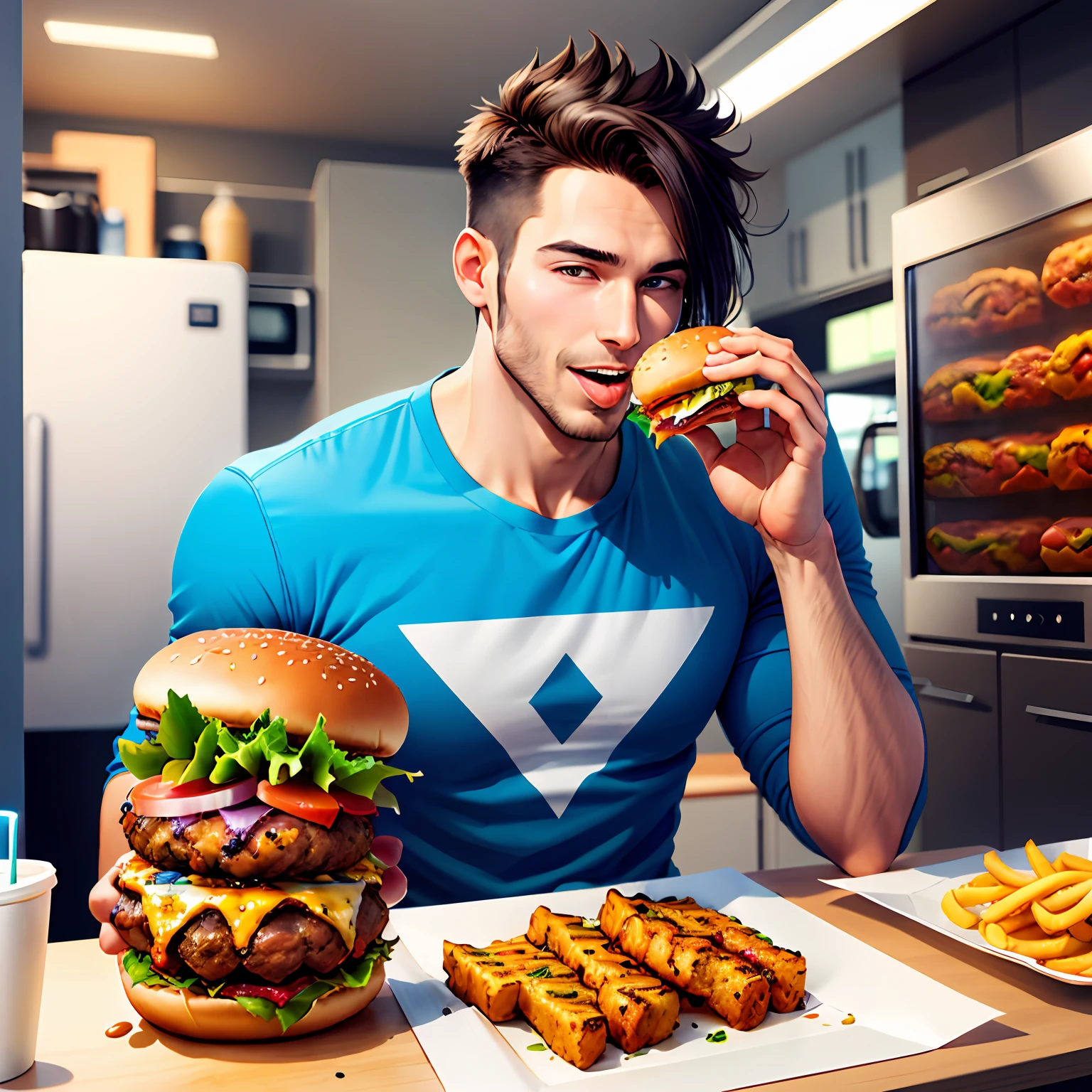 Man eating hamburgers