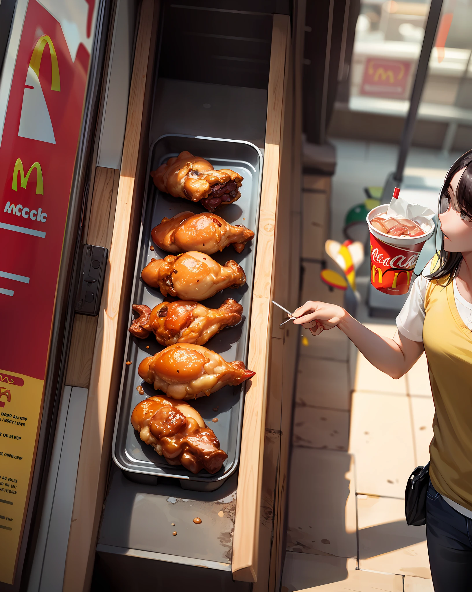 Drink in hand,The logo was changed to the McDonald's classic logo