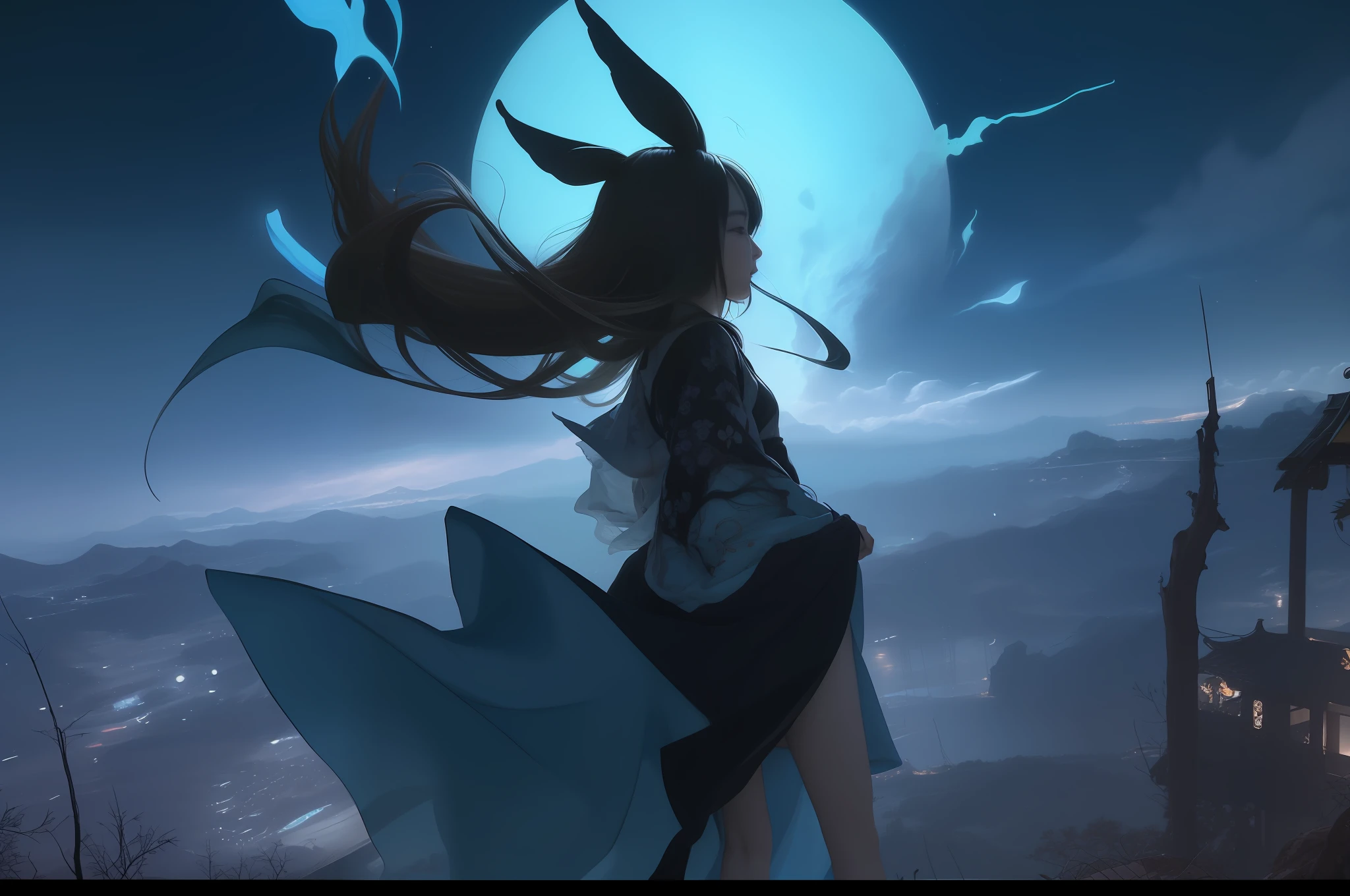 Looking at the night sky,Don't face the picture,without showing face