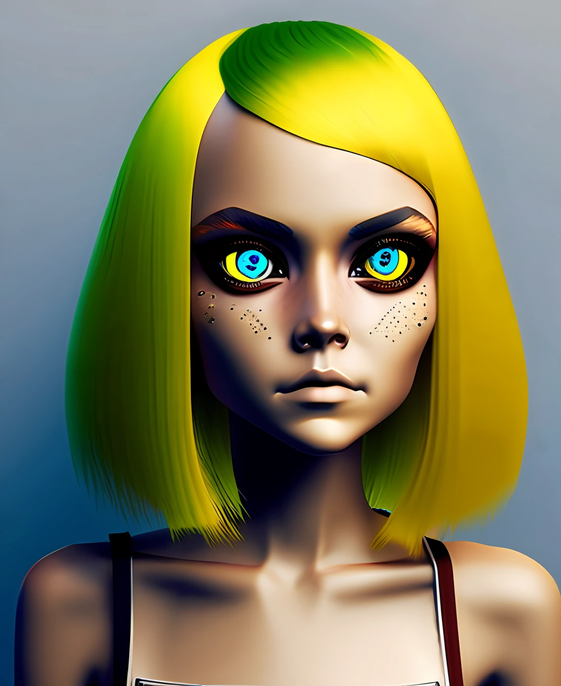 short yellow hair，ember，Three-dimensional motorized device，Sanpaku eyes，Long face