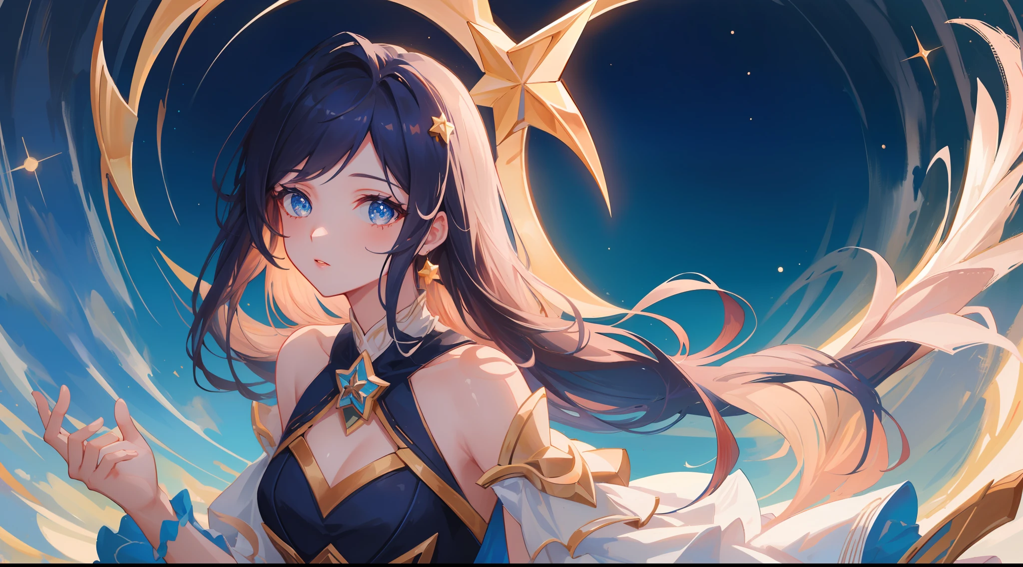 (masterpiece, best quality),  intricate details, 8k, artstation, sharp focus, 1girl, star guardian, league of legends, (bright color theme)