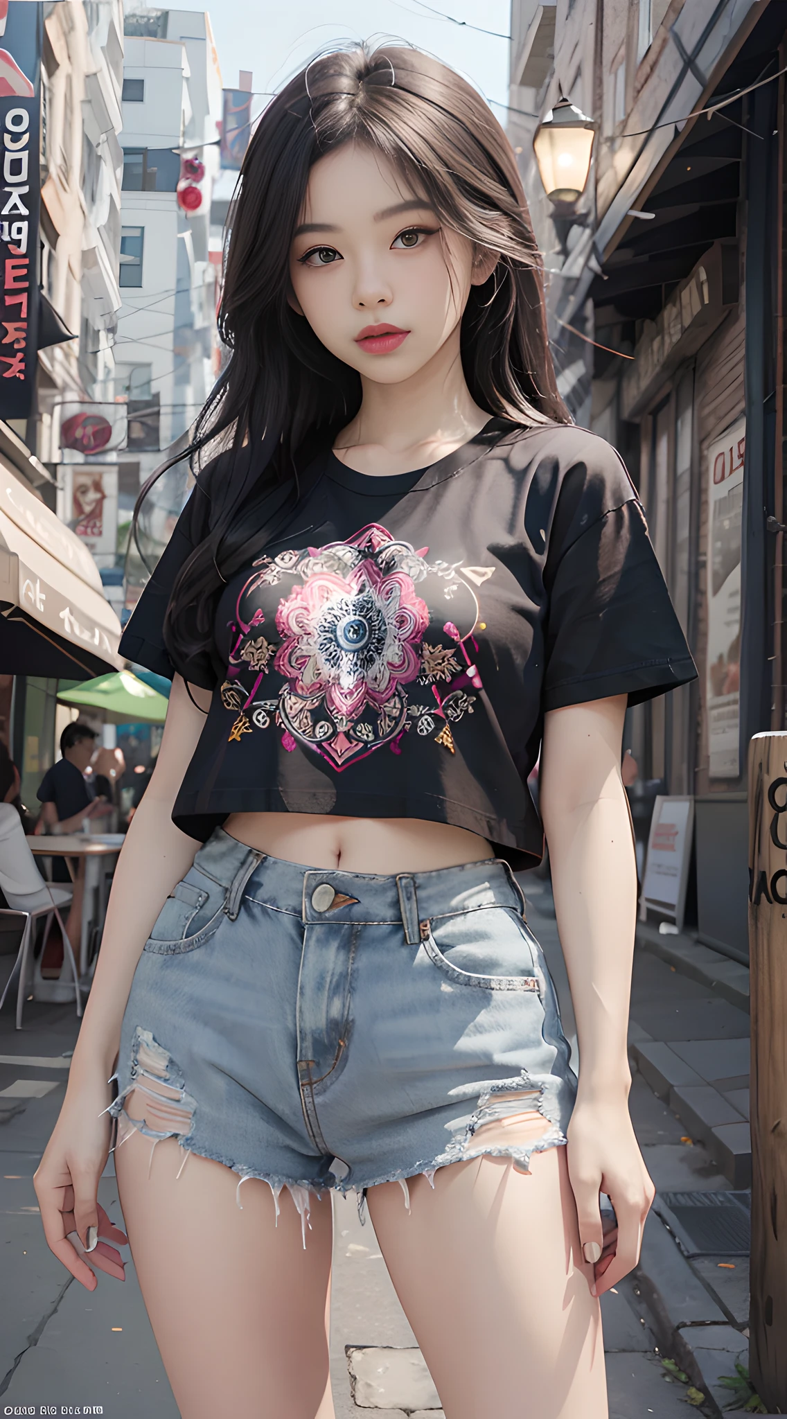 young beautiful girl, ultra detailed, official art, unity 8k wallpaper, (fashion magazine cover:1.3), 
BREAK
denim mini skirt, graphic tee, combat boots
, mandala