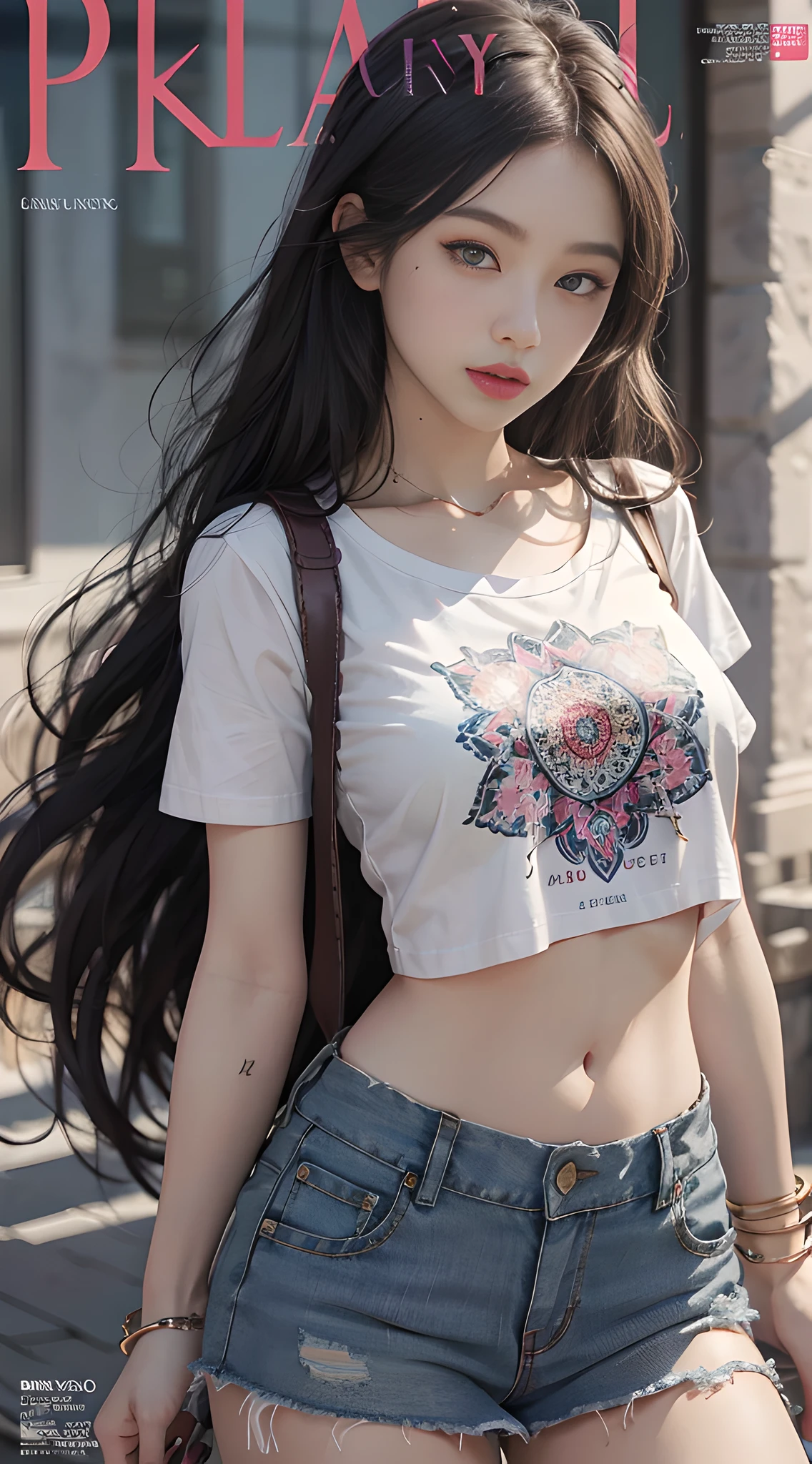 young beautiful girl, ultra detailed, official art, unity 8k wallpaper, (fashion magazine cover:1.3), 
BREAK
denim mini skirt, graphic tee, combat boots
, mandala