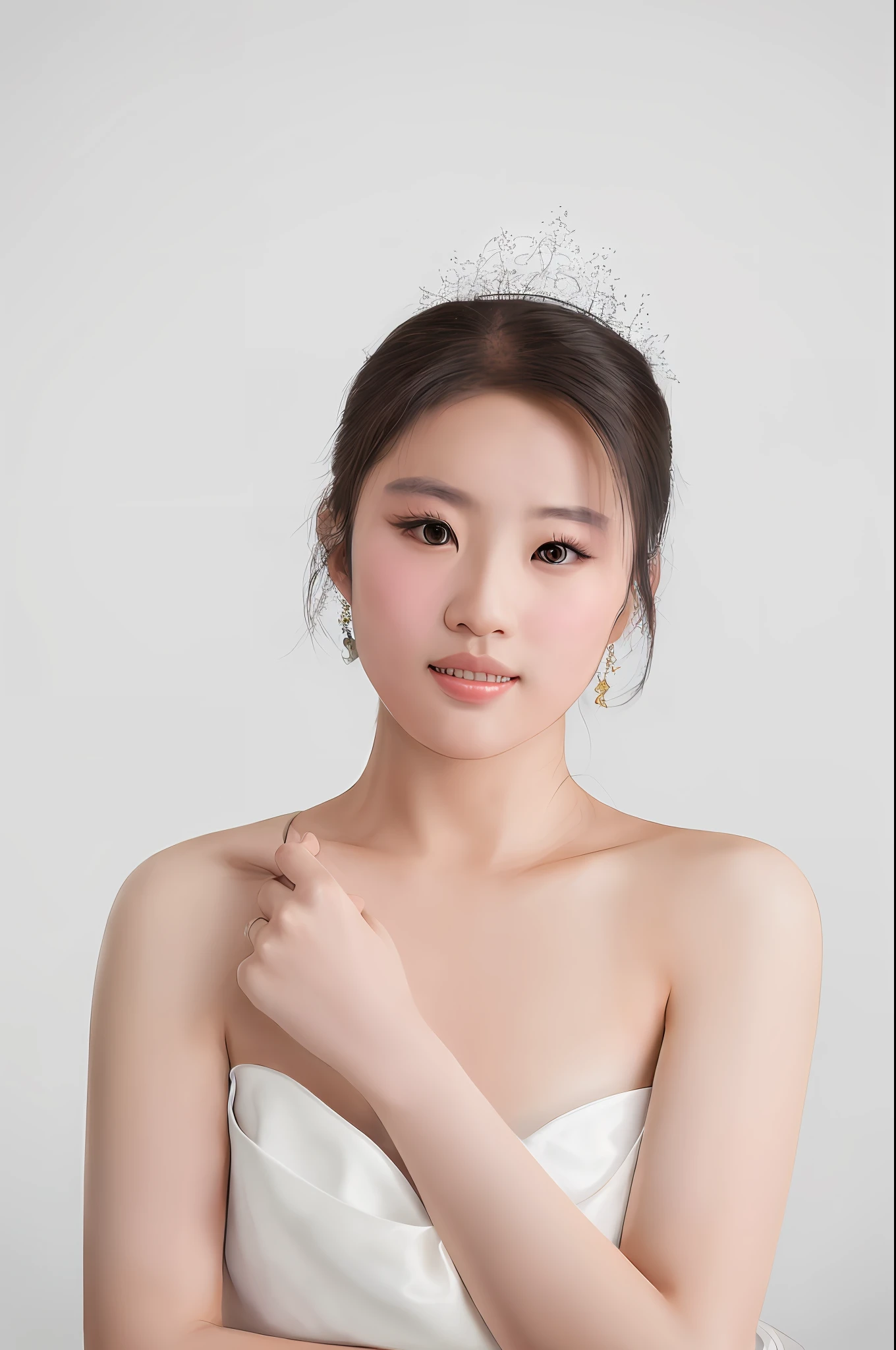 liuyifei, 1girl, solo, realistic, upper body, looking at viewer, simple background,