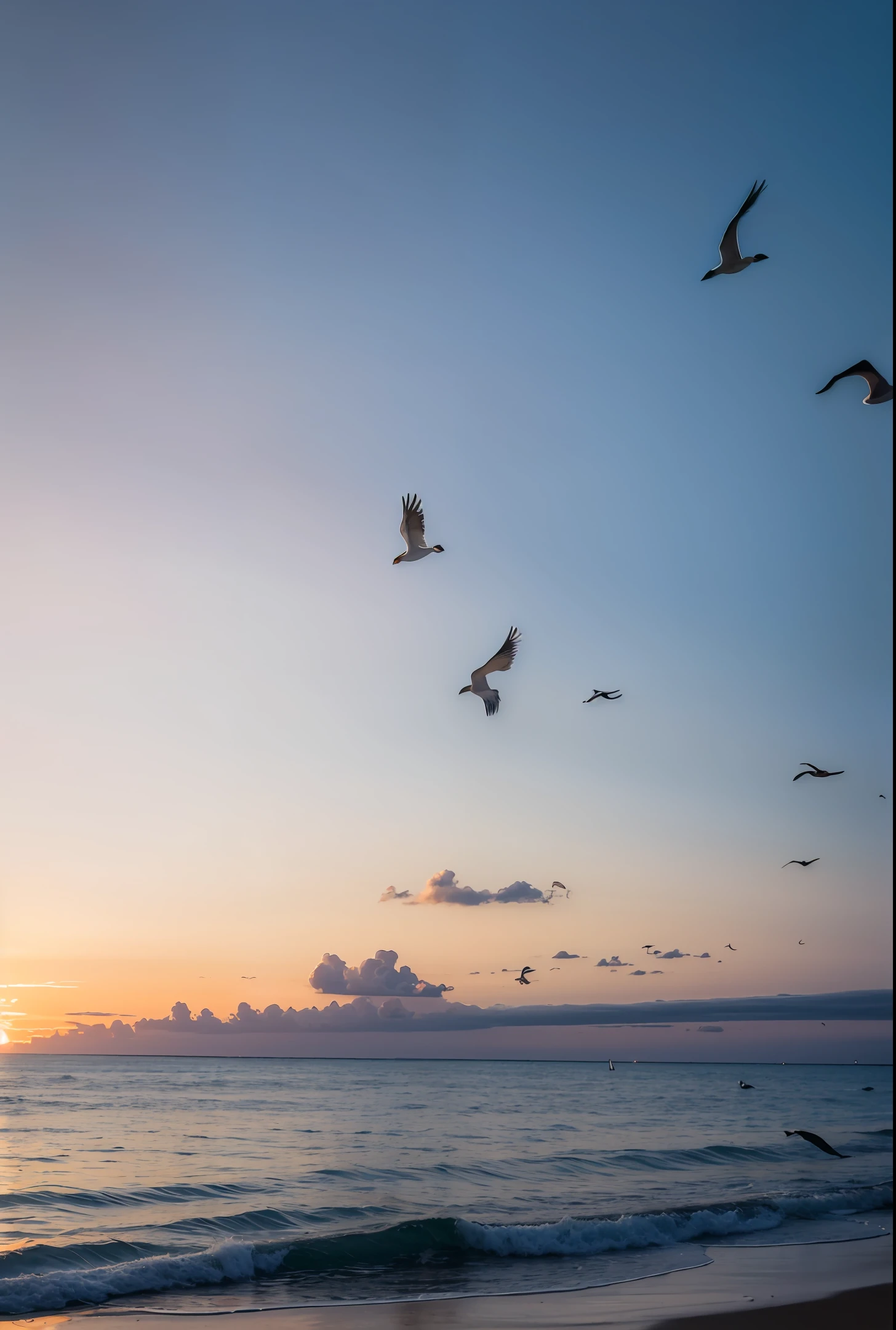 Absolutely mesmerizing sunset on the beach,The sky is mixed with orange、Pink and yellow。The sea is crystal clear,Kissing the shore tenderly,The white sand stretches as far as the eye can see。The scene is full of movement,breath-taking,Seagulls soar high in the sky,Palm trees sway gently。Soak up the calm atmosphere,Let tranquility envelop one