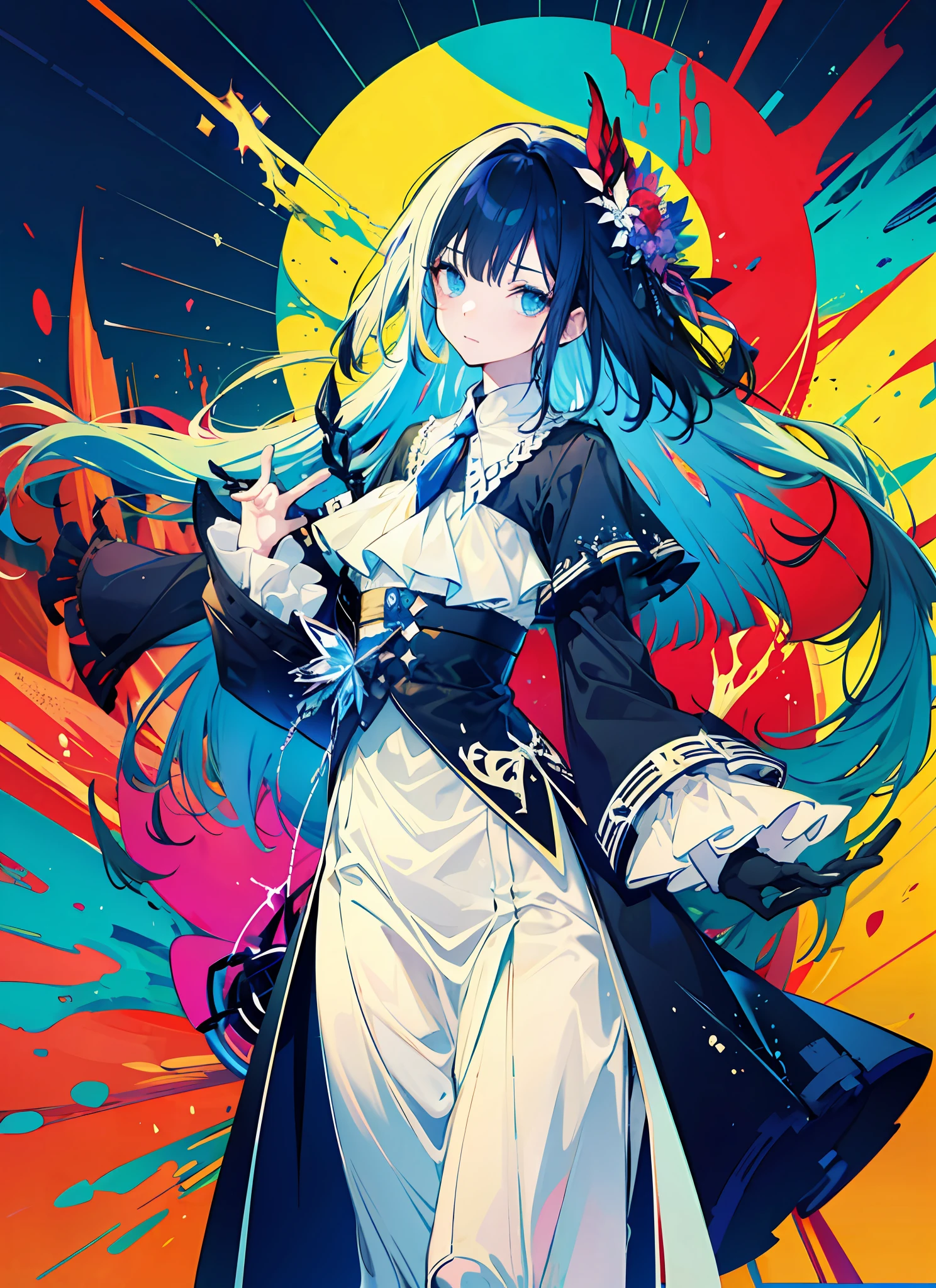 (flat color:1.3),(colorful:1.3),(masterpiece:1.2), best quality, masterpiece, original, extremely detailed wallpaper, looking at viewer,1girl,solo,floating colorful water