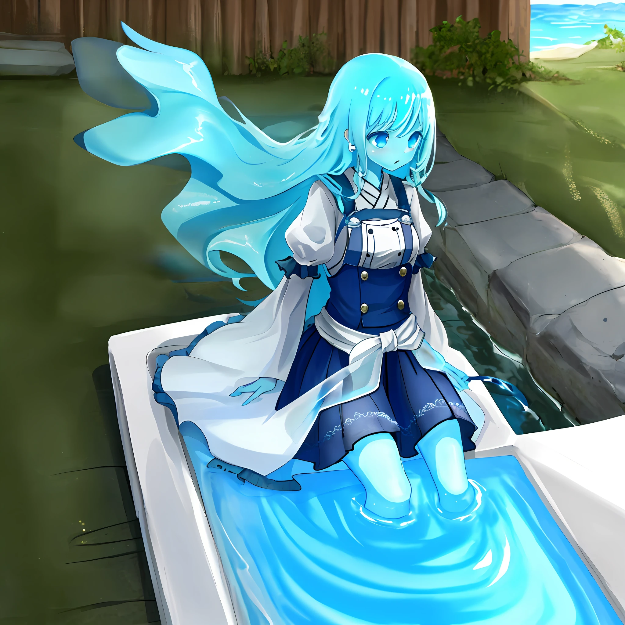 ,1 year old girl,(slime girl),Sticky blue skin,high high quality,Transparent body,Transparent skin,