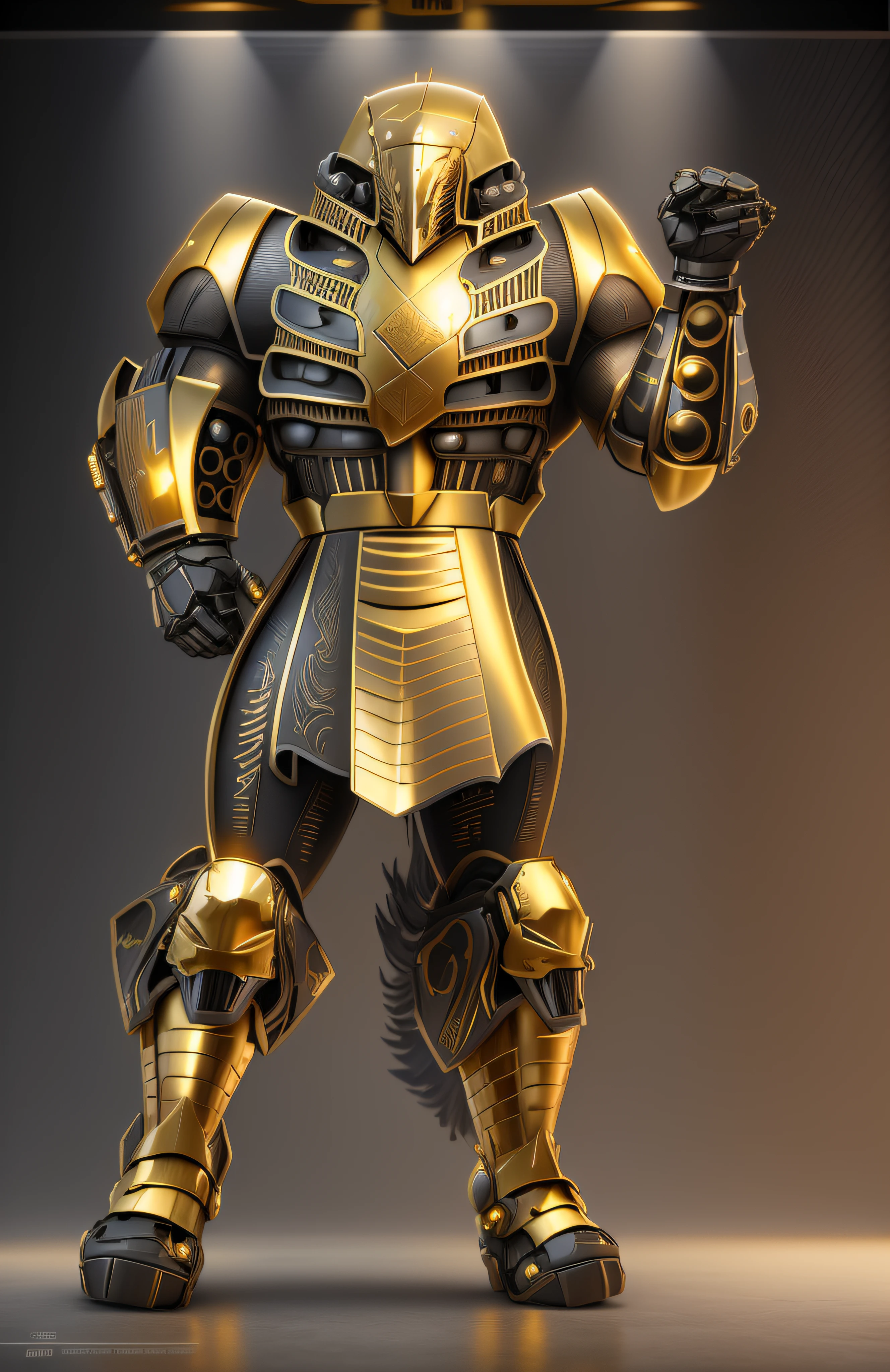 a close up of a robot with a glowing suit on, armadura brilhante elegante, Retrato completo de Electromancer, luzes brilhantes na armadura, Deus grego no estilo mecha, Armadura obsidiana de ouro pesado, Sci - Armadura de Fi:! musculoso, intrincada armadura mecha brilhante, Armadura Obsidiana de Ouro, cyber fight armor, Personagem de Mortal Kombat, Armadura Conceitual