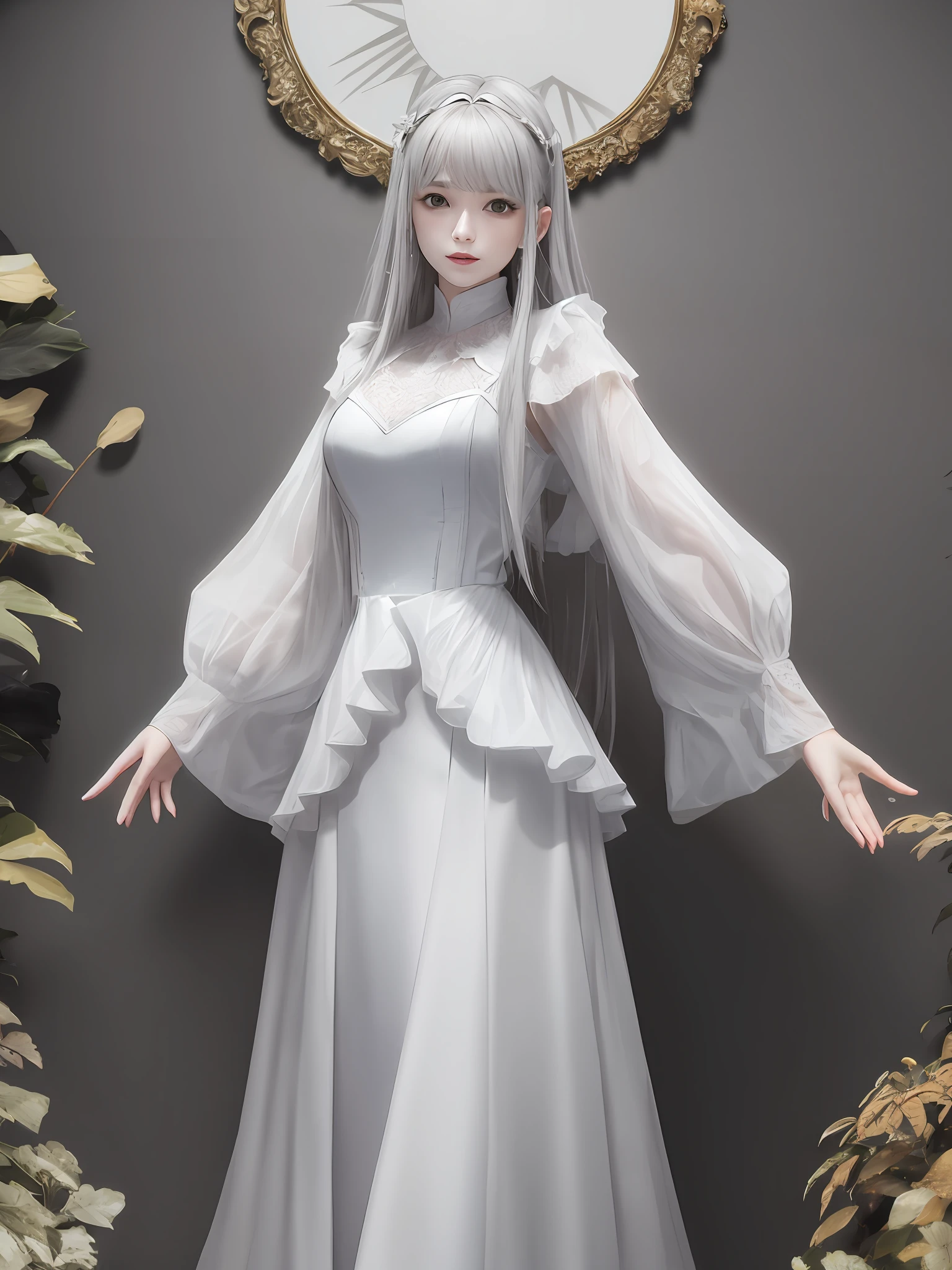 White clothes, white skirts, white skin,Gray hair is sexy and high quality,quadratic element