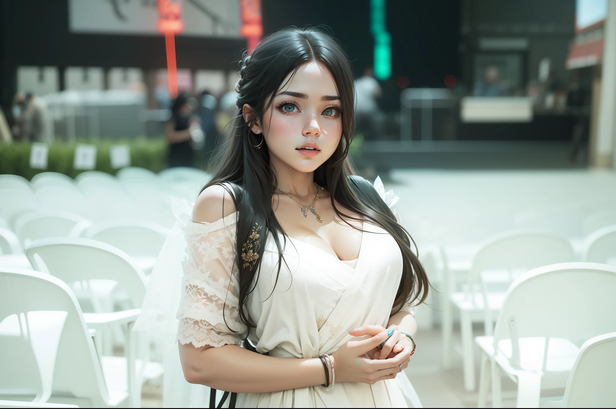 ulzzang-6500-v1.1, (raw photo: 1.2), (photorealistic: 1.4)) best quality, beautiful, beautiful, beautiful, extremely detailed, CG, unity,8k amazing wallpaper, beautiful detail, masterpiece, best quality, official art, very detailed CG unity 8k wallpaper, ridiculous, unbelievably ridiculous, huge file size, super detailed, high resolution, very detailed, beautiful detailed girl, very detailed eyes and face, beautiful detailed eyes, movie lighting, 1 girl, perspective, looking at the audience, full body, full body photo, outdoors, hands behind your back, (Hanfu)