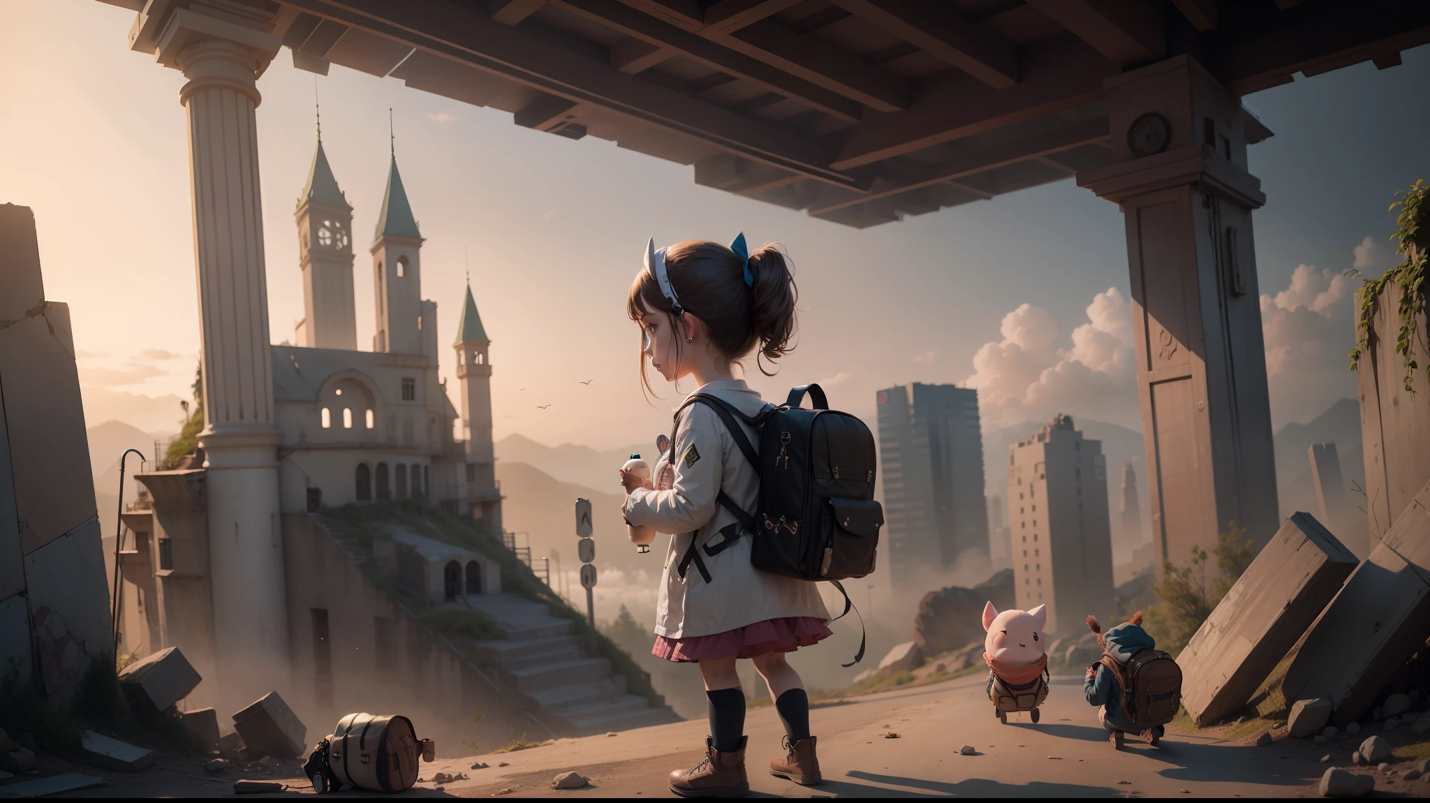 menina com uma mochila escalando uma montanha