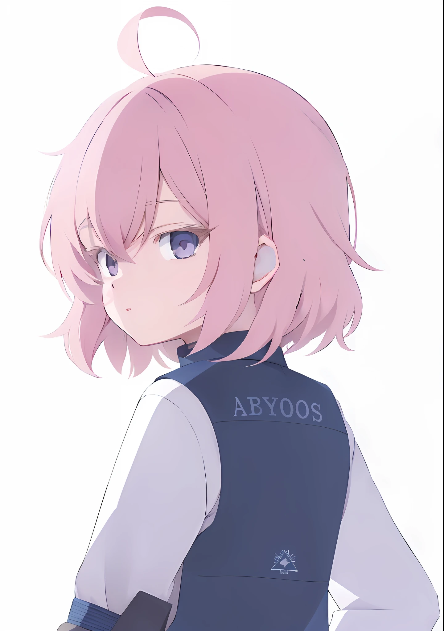 anime girl with pink hair and blue eyes in a blue vest, hoshino, From cryptid academia, Yandere, Yandere. Small in size, anime moe art style, flat anime style shading, 2 d anime style, anime big breast, 2 d style, zerochan art, Mihoyo art style