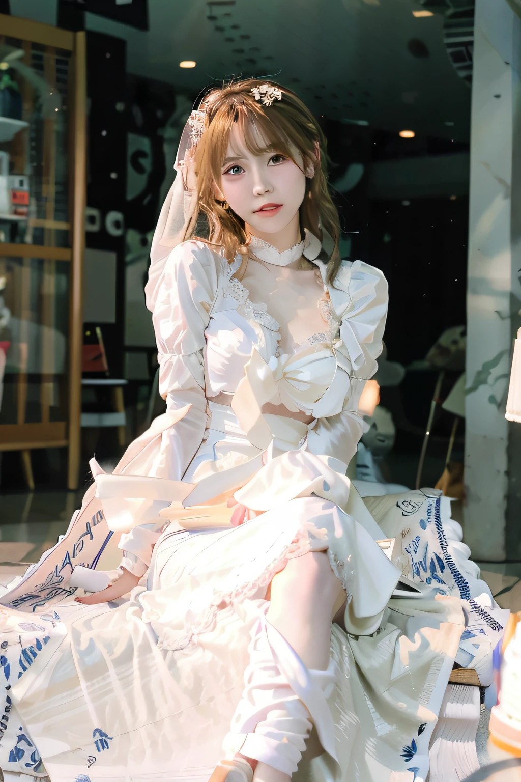 araffe woman in a wedding dress holding a white umbrella, White Hanfu, chiho, pale milky white porcelain skin, white transparent veil, Yoshitomo Nara, belle delphine, pale snow-white skin, Guviz, sakimi chan, shaxi, author:ayami kojima, Milky white skin, fairy core