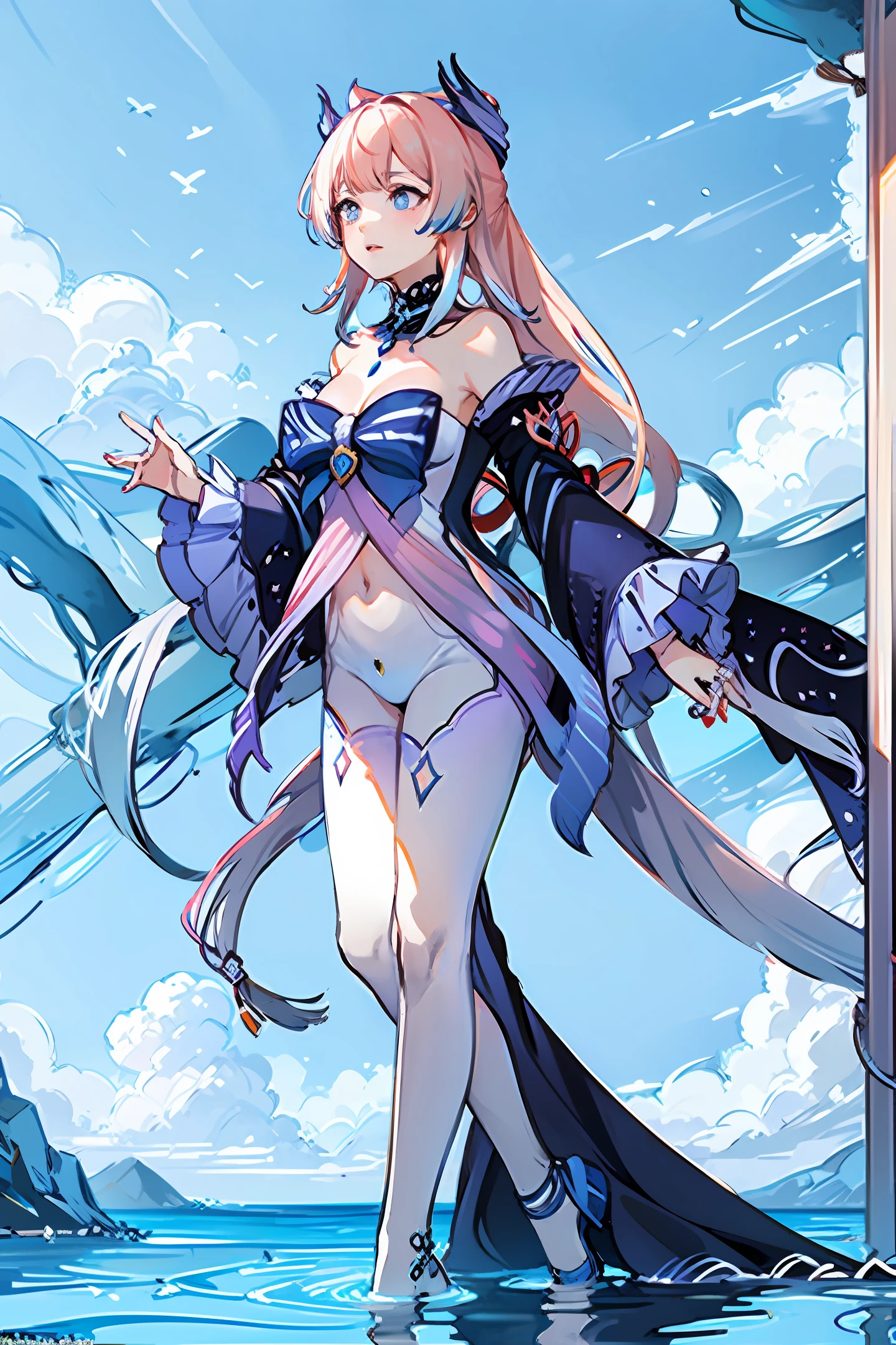 Coral Palace Heart Sea,the original god,Pink hair,quadratic element,s delicate face,Pure