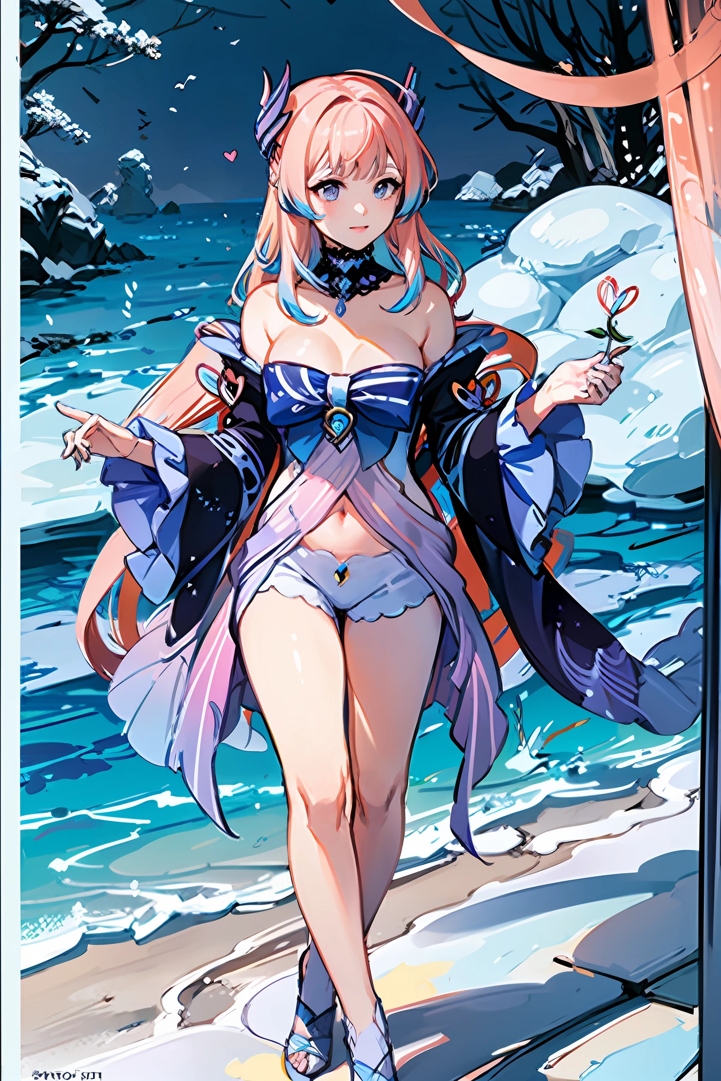 Coral Palace Heart Sea，the original god，Pink hair，quadratic element，s delicate face，Pure