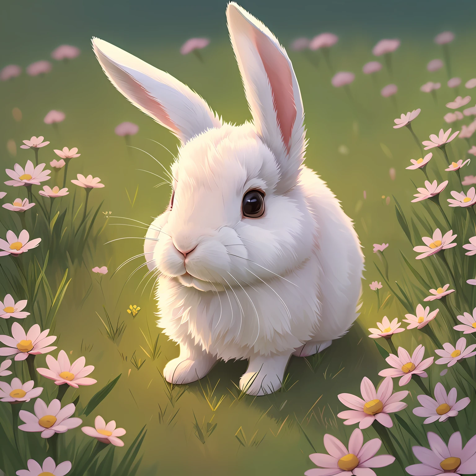 A cute little white rabbit grazing on the grass --auto
