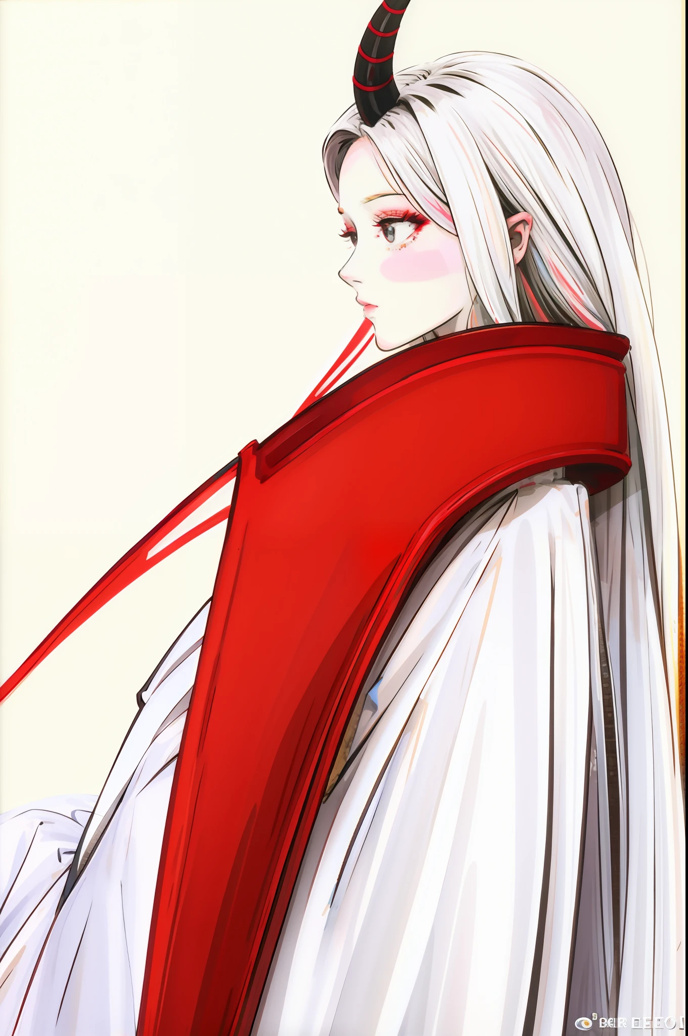 Red dragon horn,White clothes,white skinned,Beautuful Women,white color hair,rnlong hair
