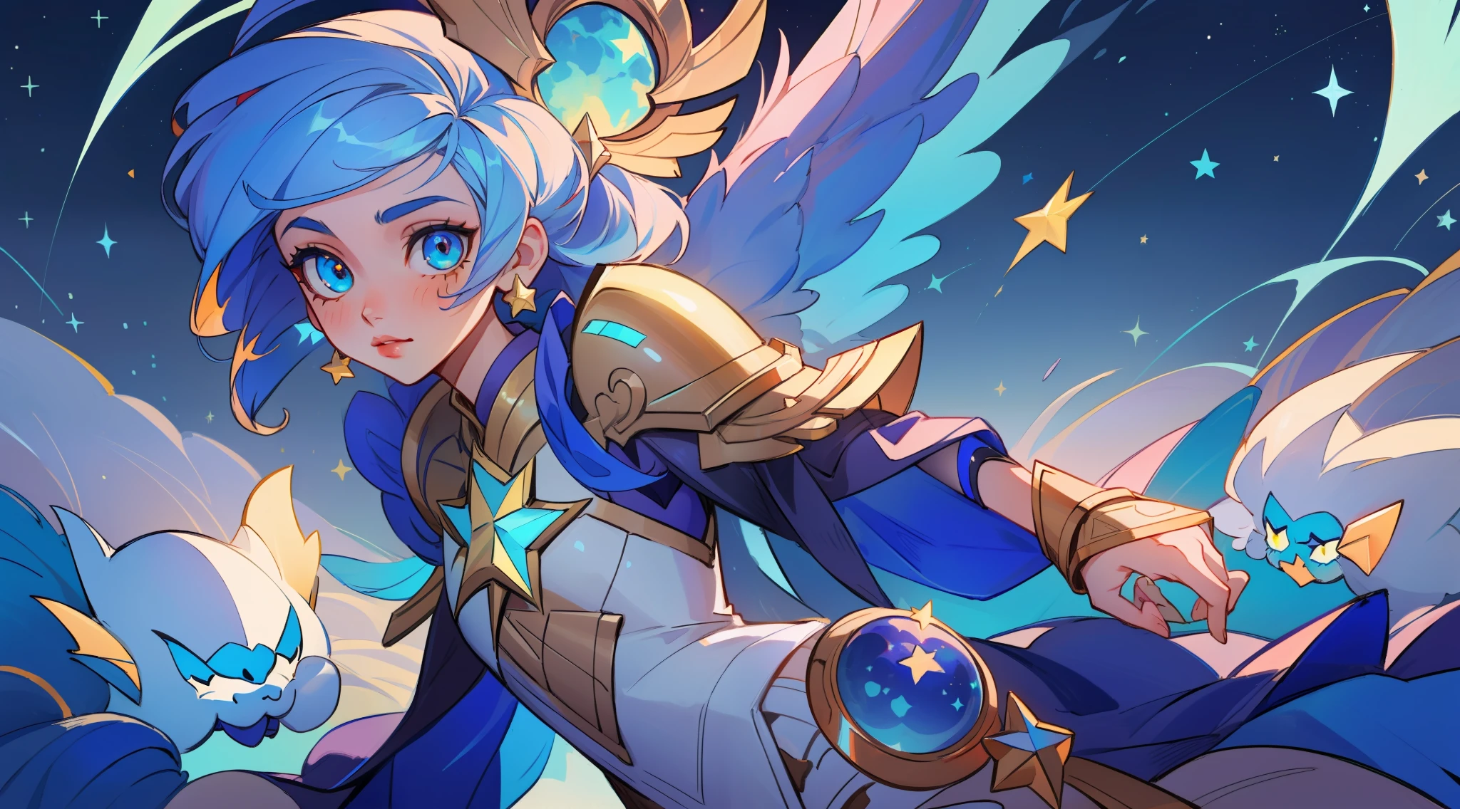 (masterpiece, best quality), intricate details, 8k, artstation, sharp focus, 1girl, star guardian, league of legends, (bright color theme)