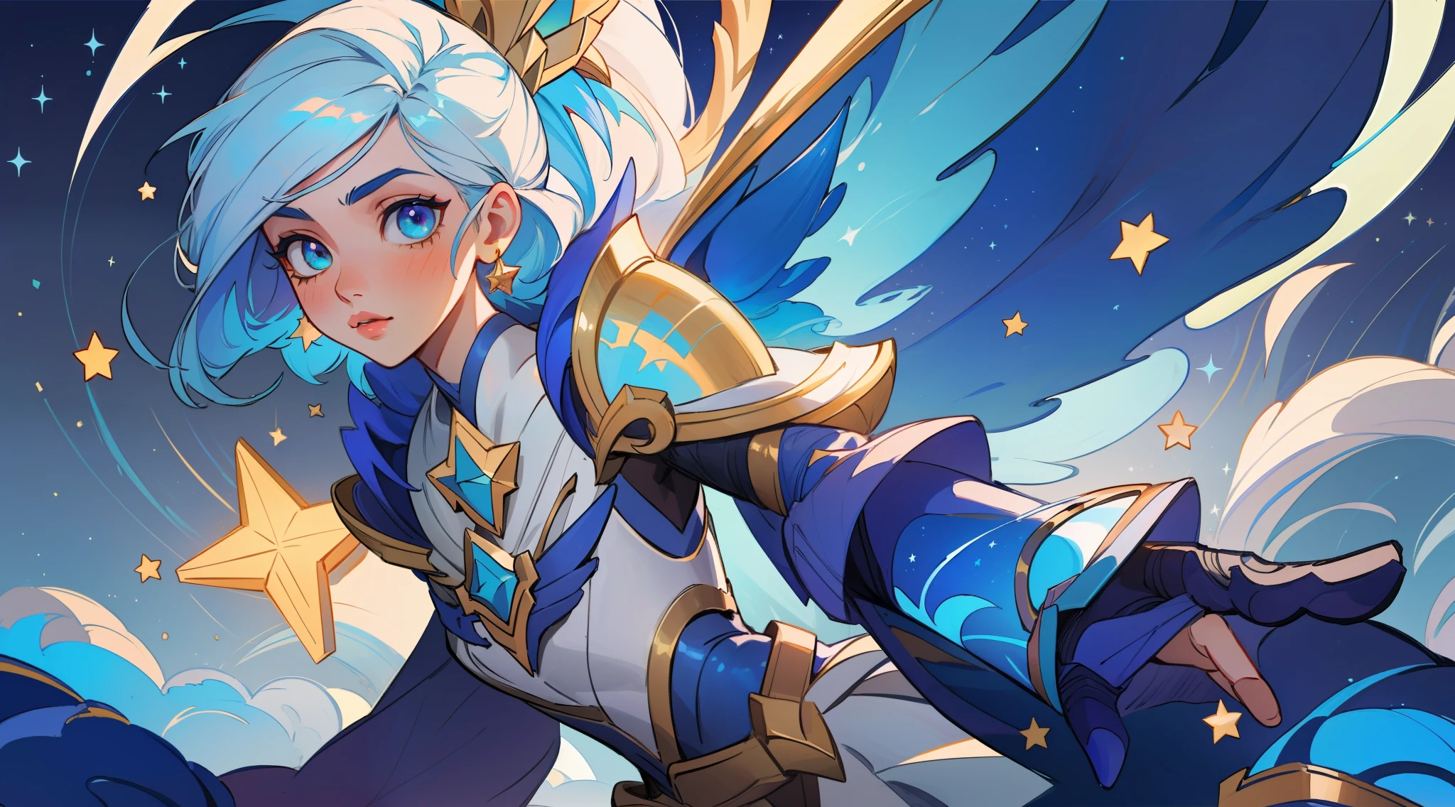 (masterpiece, best quality), intricate details, 8k, artstation, sharp focus, 1girl, star guardian, league of legends, (bright color theme)