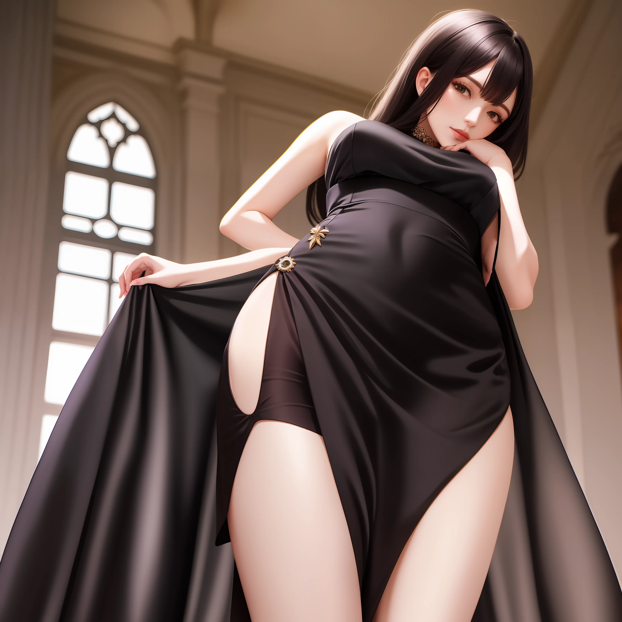 blacksilk,Long legs,Skirt that wraps hips,Royal sister,Beautuful Women