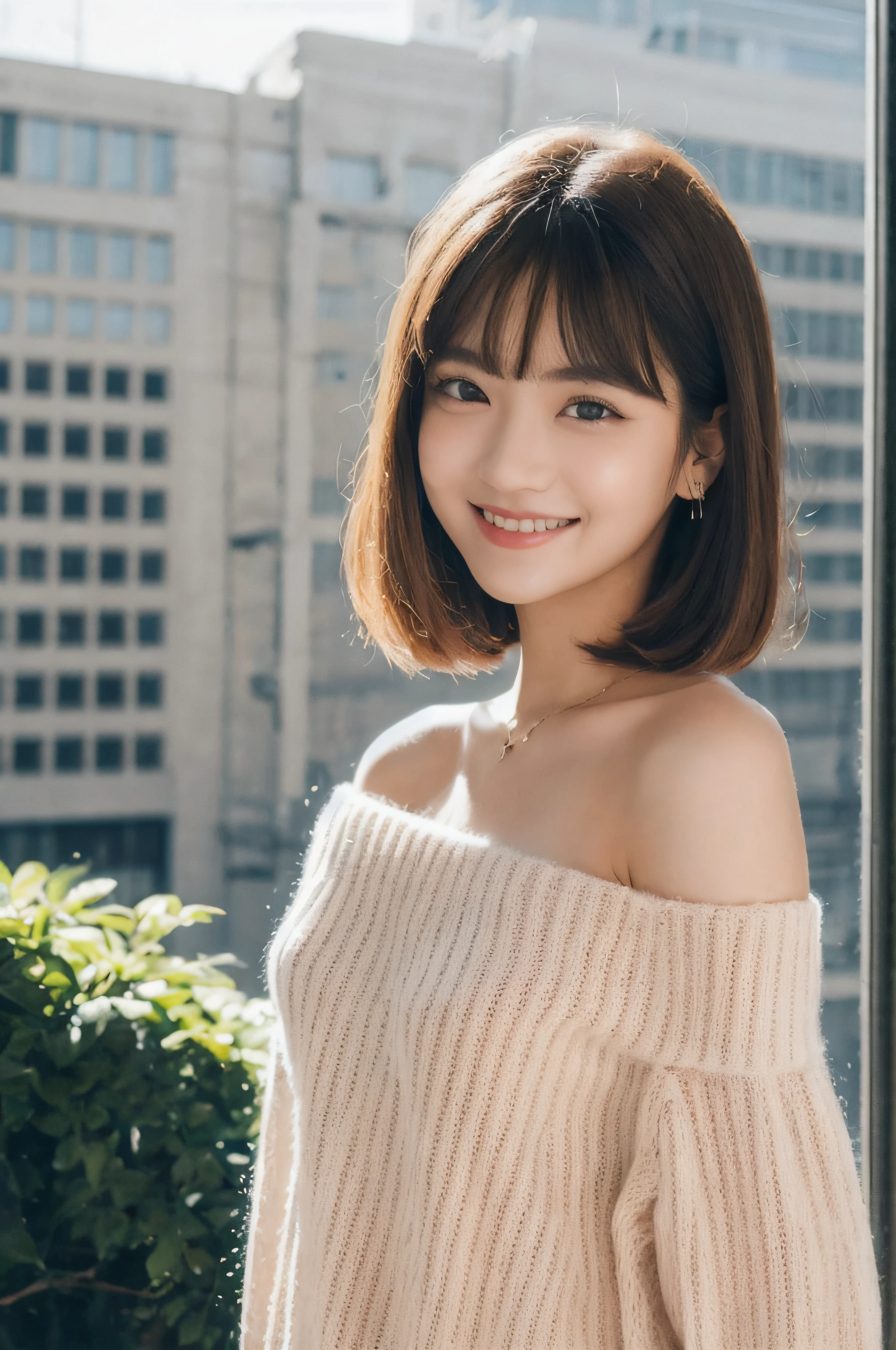 (delicate illustration:1.3)、(​masterpiece:1.0)、(finely best quality:1.4)、(超A high resolution:1.2)、(Hphotorealistic:1.4)、(8K、Raw photography:1.2)、(foco nítido:1.3)、fullllbody、(23years old:1.4)、(((One girl wearing a detailed off-shoulder knitted dress)))、((Girl with short bob hair))、(Brightly colored clothing)、(Fashionable patterned clothes)、(((urban backdrop)))、((Brown contacts white skin))、鎖骨、hugetits、(Happy smiling face)、landscapes、bangss:1.2、beatiful detailed eyes、(sface focus)、 When you look into the camera、Slimed、Slender West、Thin leg、(cute little)、(Beautiful fece)、showing the view from above、pureerosface_v1、ulzzang -6500-v1.1