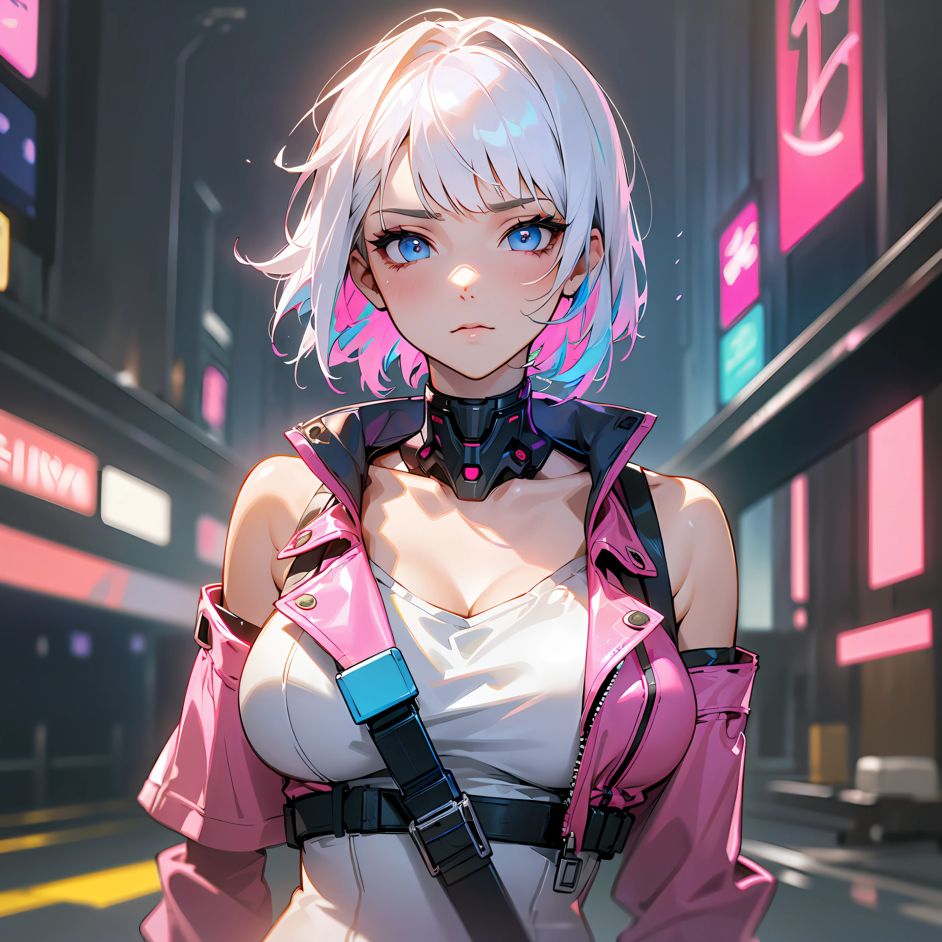 cyberpunk，lucy，full bodyesbian，Ruffle your hair，Sadness in the eyes --auto