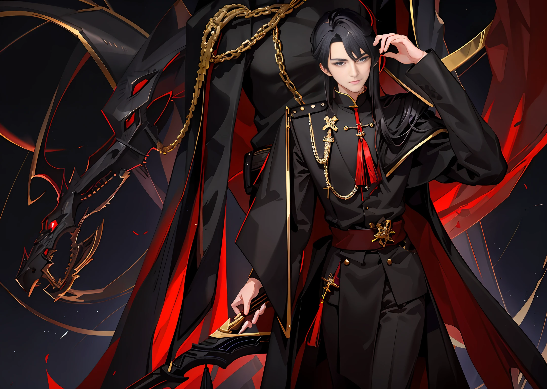 Anime male，Black and red，evil，amaryllis，Back Shadow