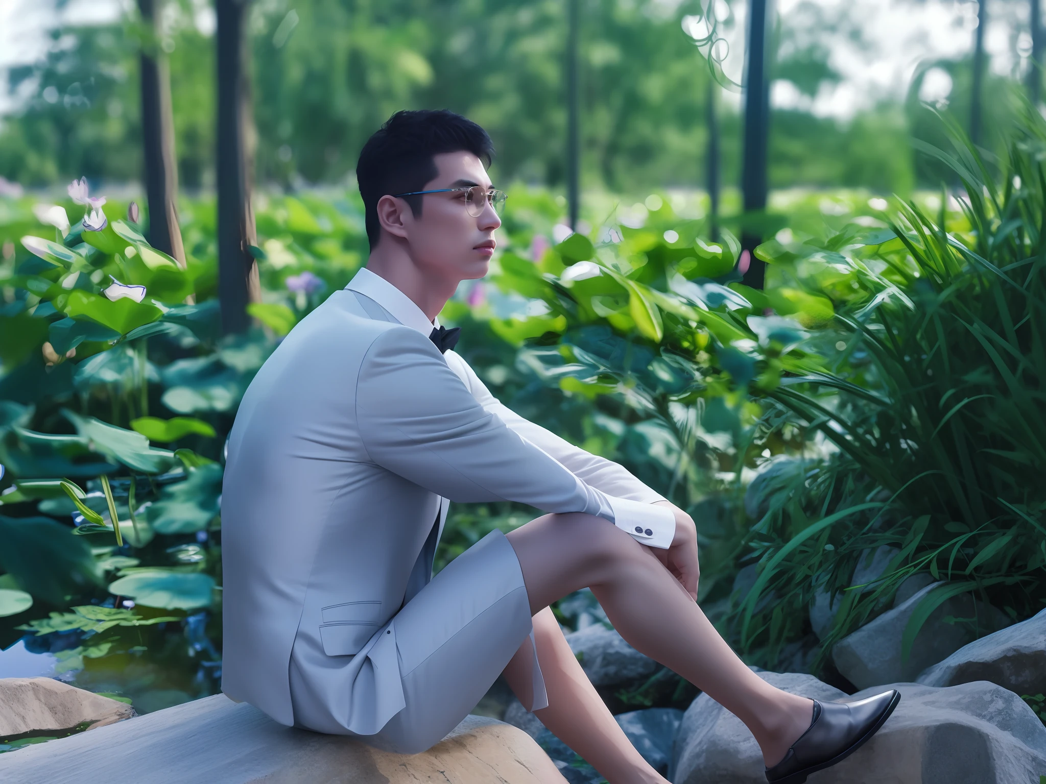 (European and American style,blur backgroun),Dark blue formal clothes,Clean and bright,delicated,Engraved details,Male model,(Shoot from multiple angles:1.2),Be concise and clear,Strong three-dimensionality,High-resolution images with large dimensions。