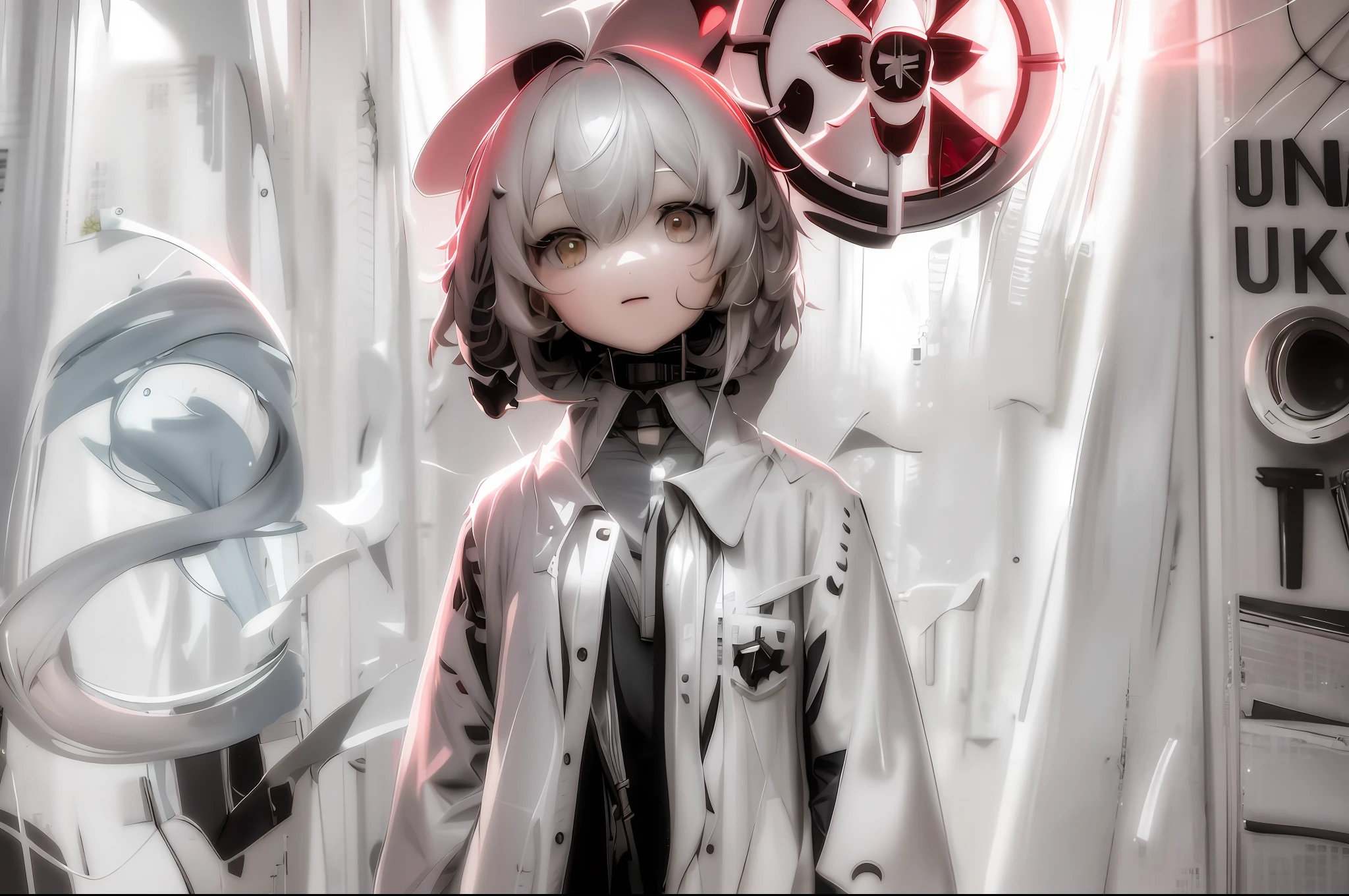anime character with a white coat and tie standing in front of a wall, anime moe art style, Best anime 4k konachan wallpaper, Anime art wallpaper 8 K, Anime art wallpaper 4k, Anime art wallpaper 4 K, style of anime4 K, From Arknights, 4K anime wallpaper, anime visual of a cute girl, Detailed digital anime art