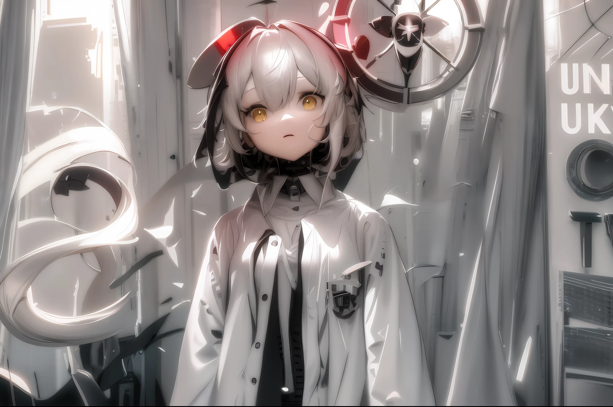 anime character with a white coat and tie standing in front of a wall, anime moe art style, Best anime 4k konachan wallpaper, Anime art wallpaper 8 K, Anime art wallpaper 4k, Anime art wallpaper 4 K, style of anime4 K, From Arknights, 4K anime wallpaper, anime visual of a cute girl, Detailed digital anime art