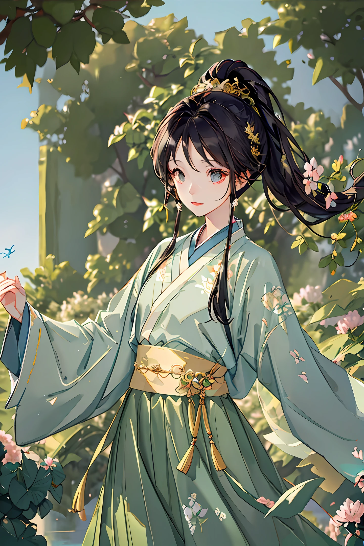Kizi,whiteskirt,semi transparent,ancient wind,Pure,vibrancy,High ponytail