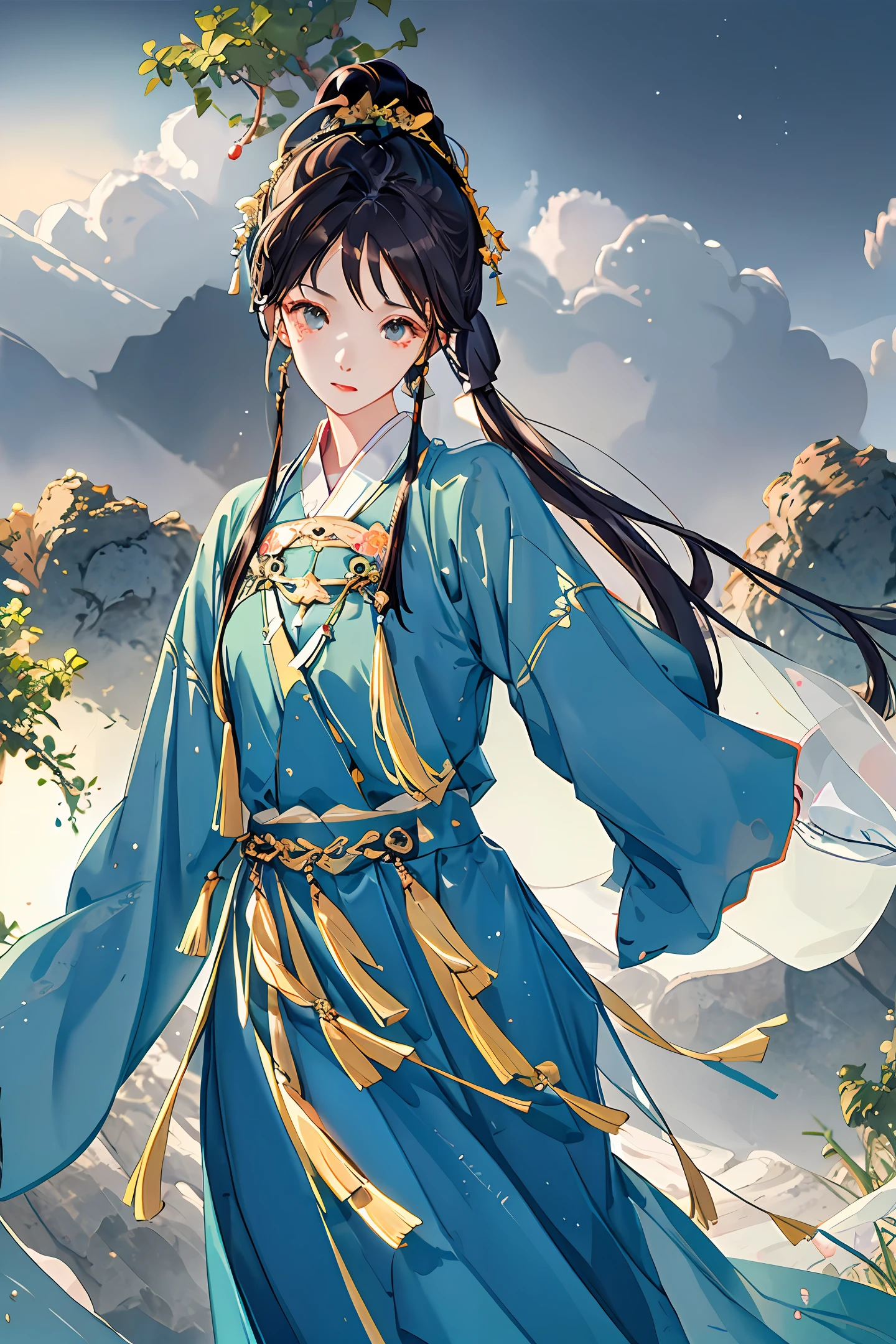 Kizi,whiteskirt,semi transparent,ancient wind,Pure,vibrancy,High ponytail