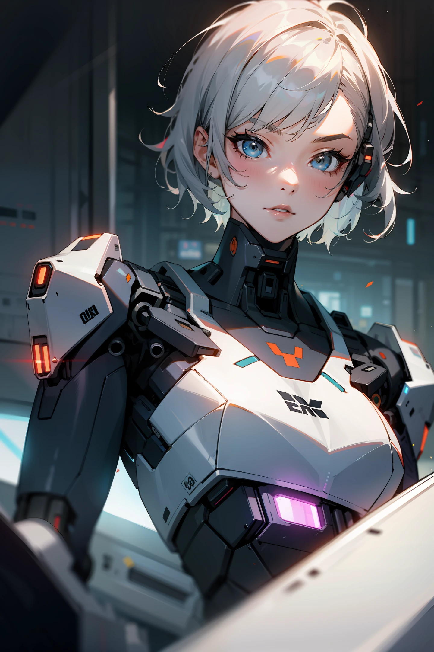 Cyberpunk Mecha Girl Driving Extremely detailed 4K Future World Short Hair Sexy Epic Drawing
