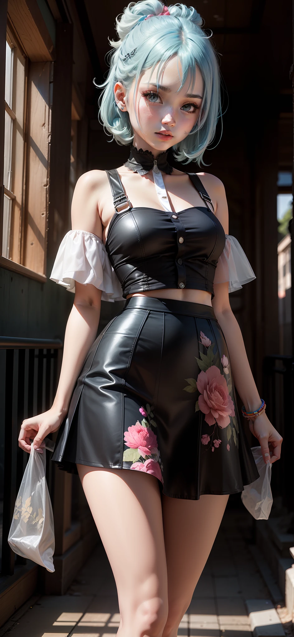 1girll,Pale blue hair,Transparent skirt,