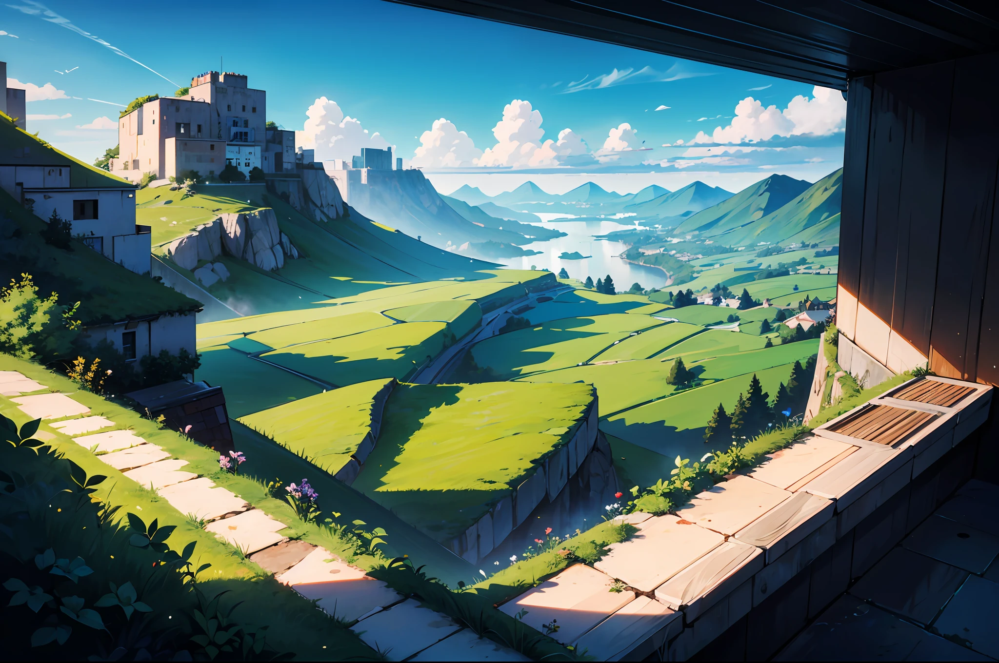 masterpiece, best quality,ultra-detailed, fine detailed, 8k, scenery, landscape, no humans, distant view, wide shot, Sky gardens, sky cities, secret places, mysterious