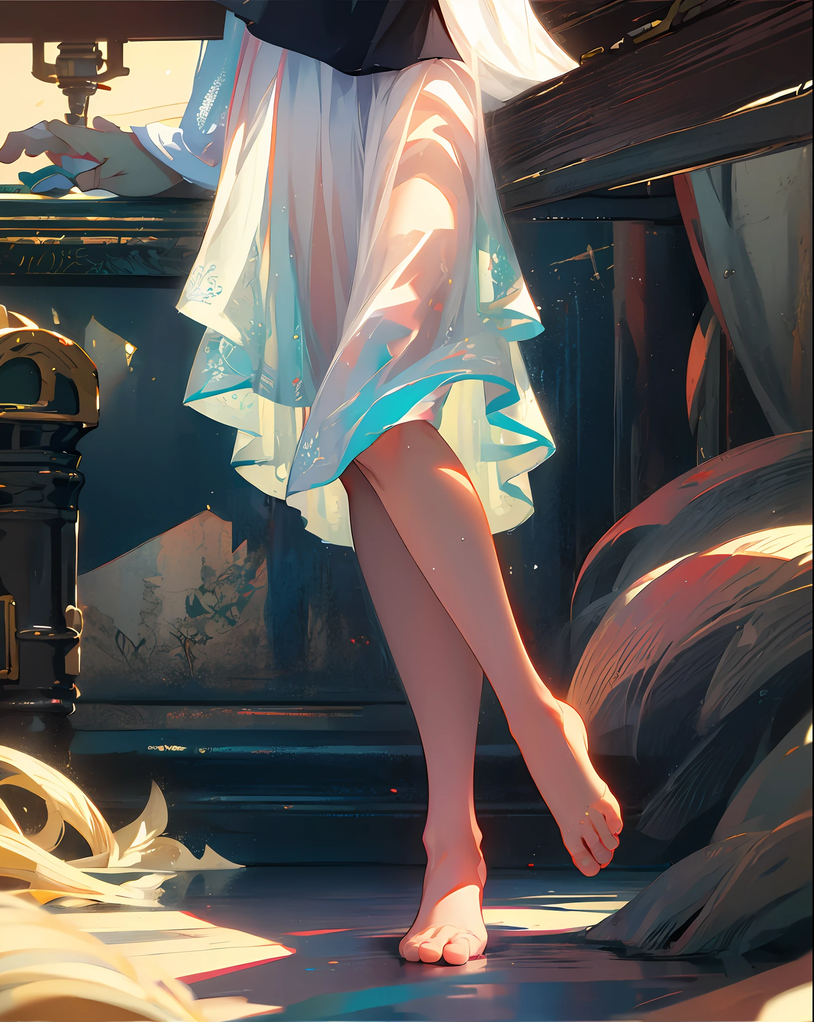 Girl JK over the knee white silk No shoes Putting her feet in front of the screen Stockings wet Two-dimensional --auto