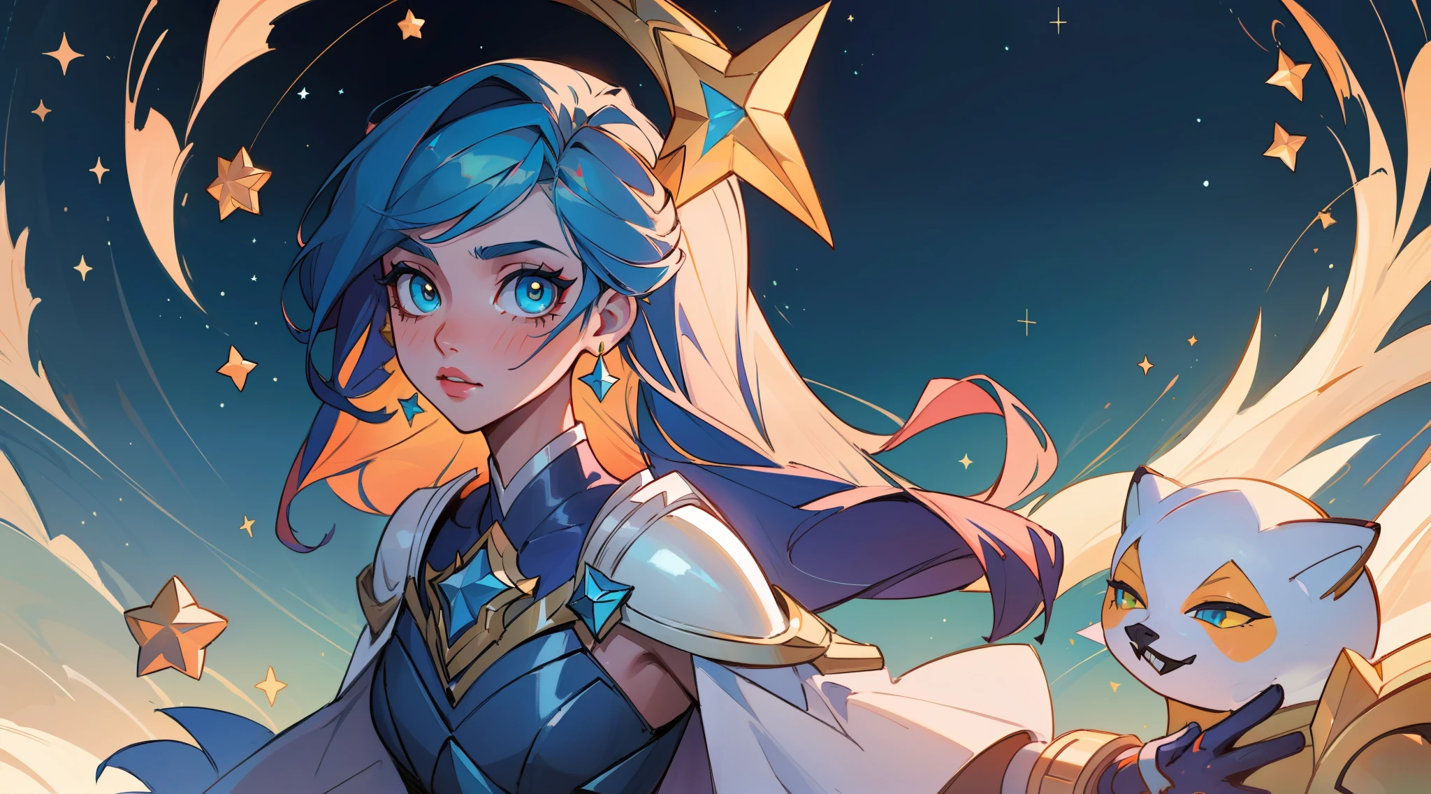 (masterpiece, best quality), intricate details, 8k, artstation, sharp focus, 1girl, star guardian, league of legends, (bright color theme)