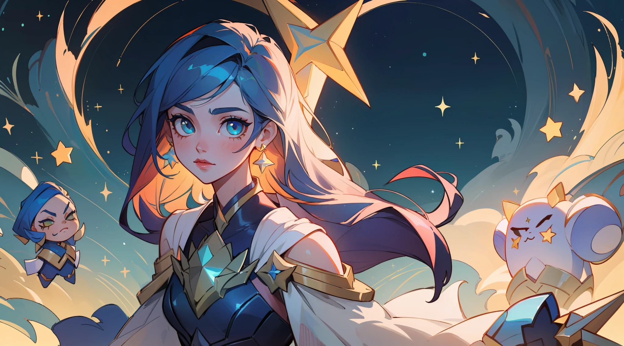 (masterpiece, best quality),  intricate details, 8k, artstation, sharp focus, 1girl, star guardian, league of legends, (bright color theme)