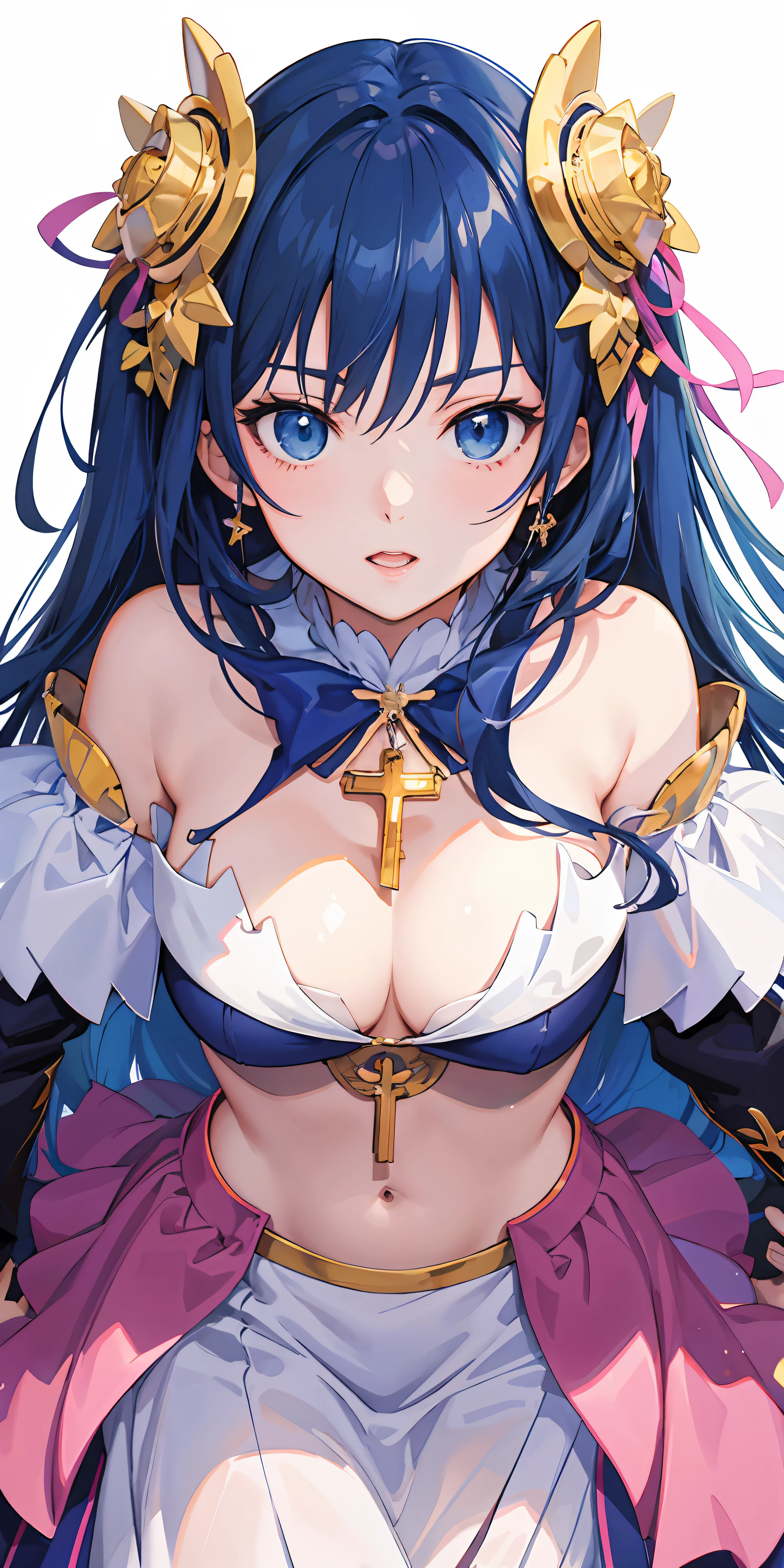 anime girl with blue hair and a cross on her chest, Detailed digital anime art, high detailed official artwork, Kushatt Krenz Key Art Women, Anime goddess, Detailed key anime art, Detailed anime artwork, detailed anime art, Portrait Chevaliers du Zodiaque Fille, clean and meticulous anime art, Extremely detailed Artgerm, Official artwork, anime moe art style,conservativelydressed
