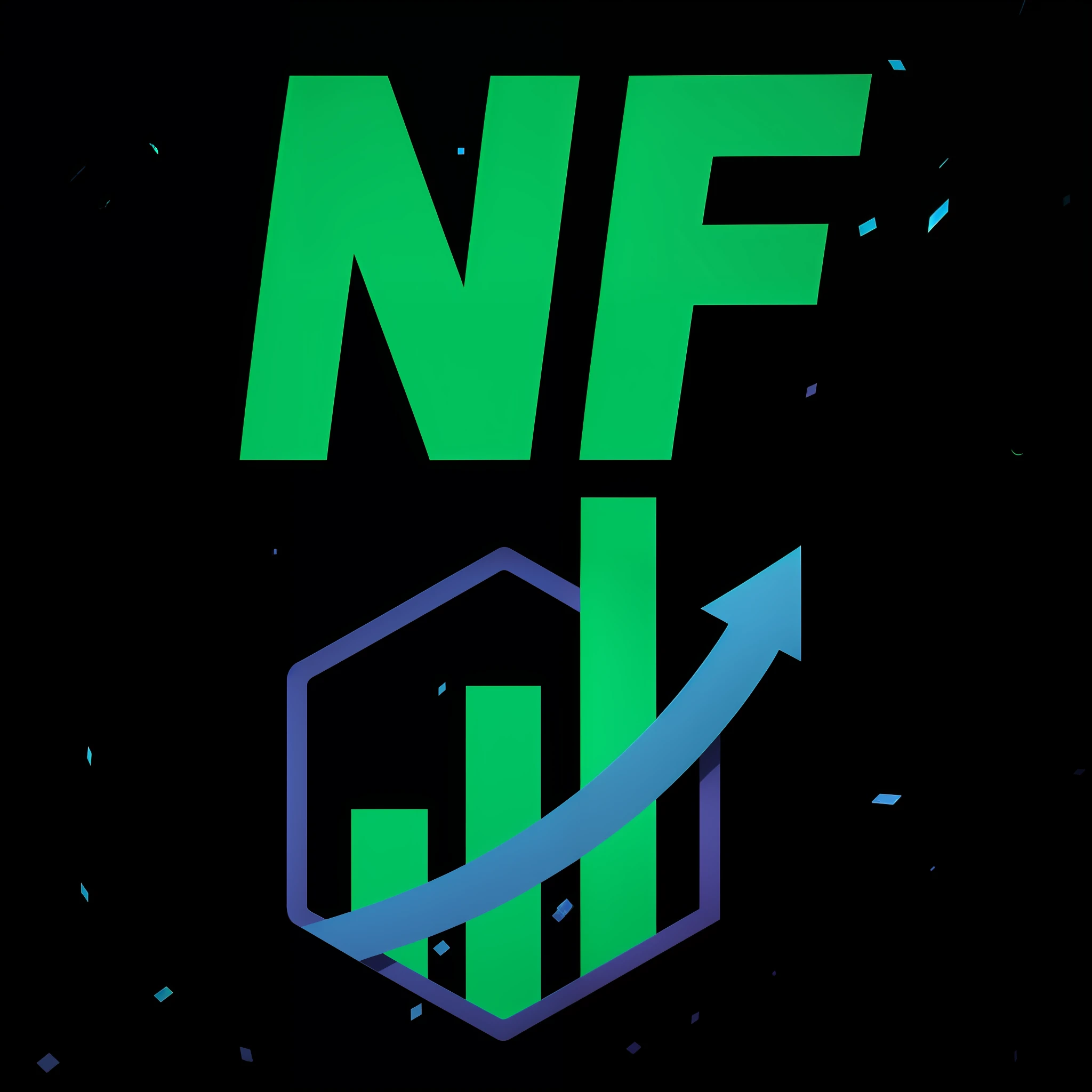 a close up of a green and blue logo with a graph going up, nfts, NFT, Retrato NFT, 3 d nft, estilo NFT, Arte NFT, jogo de cartas NFT futurista, neofuturo, Near Future, Plataforma SciFi, nightmare fuel, Niflheim, nefasto, nightmare fuel!!!, Neon scales and Cyborg Tech