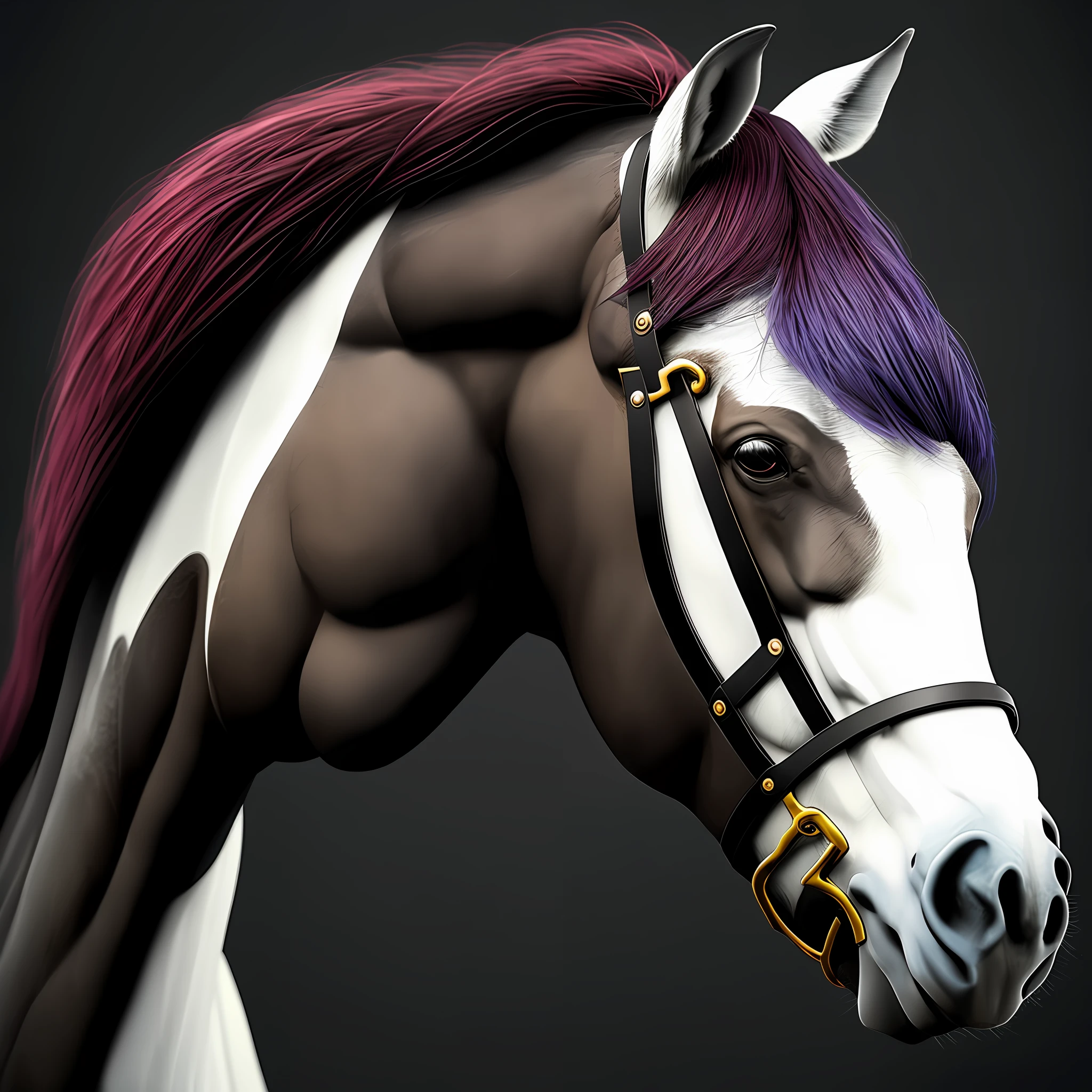(Blade-like horse head) As a spear,red color eyes,Black mane,Close-up Shot Shot,Emphasize sharp lines,(black colors+white colors:1.3),without background,A small number of filters,Questionable power。
