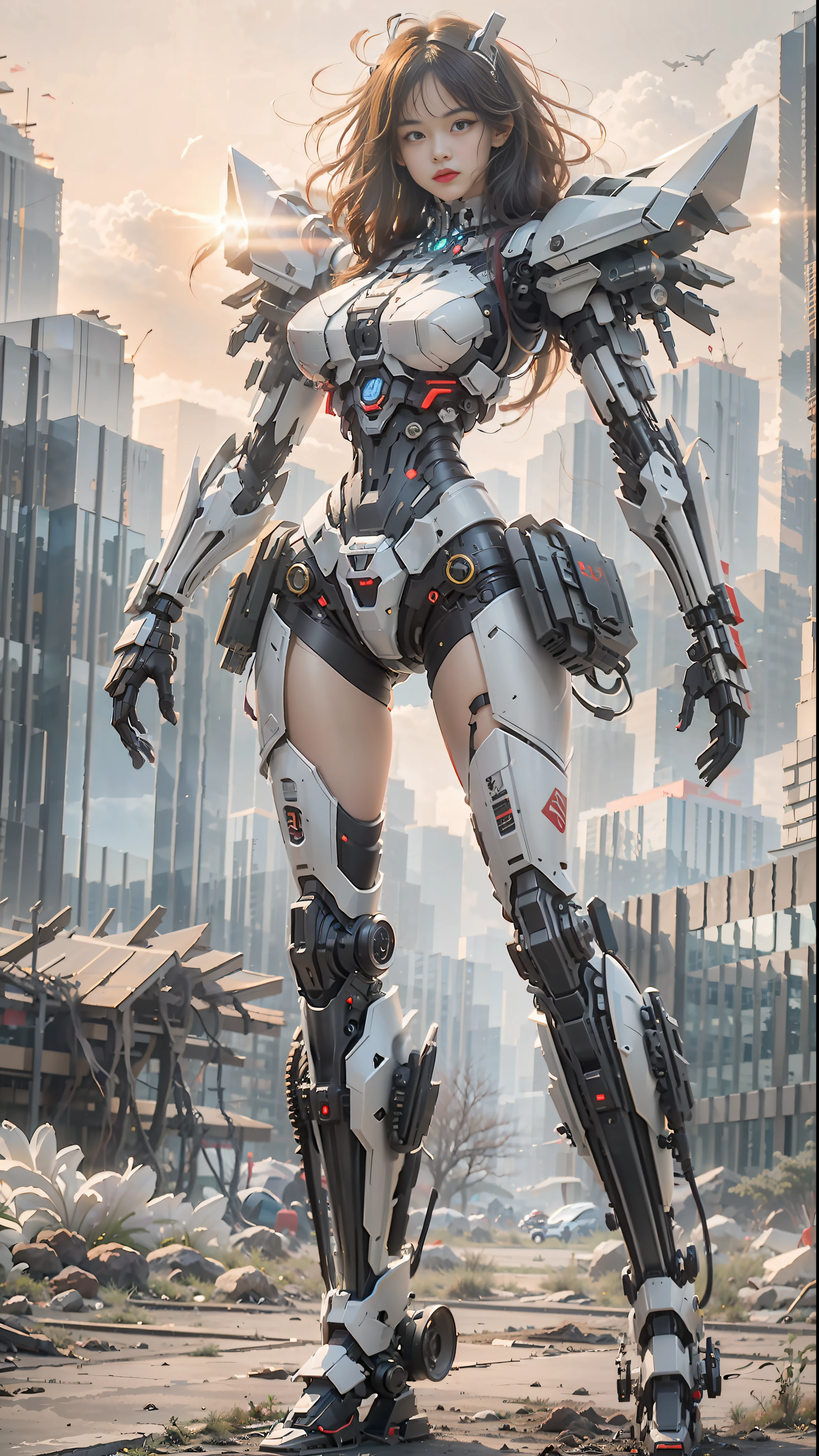 ((Best quality)), ((masterpiece)), (highly detailed:1.3), 3D,Shitu-mecha, beautiful cyberpunk women with her mecha in the ruins of city from a forgoten war, ancient technology,HDR (High Dynamic Range),Ray Tracing,NVIDIA RTX,Super-Resolution,Unreal 5,Subsurface scattering,PBR Texturing,Post-processing,Anisotropic Filtering,Depth-of-field,Maximum clarity and sharpness,Multi-layered textures,Albedo and Specular maps,Surface shading,Accurate simulation of light-material interaction,Perfect proportions,Octane Render,Two-tone lighting,Low ISO,White balance,Rule of thirds,Wide aperature,8K RAW,Efficient Sub-Pixel,sub-pixel convolution,luminescent particles,light scattering,Tyndall effect